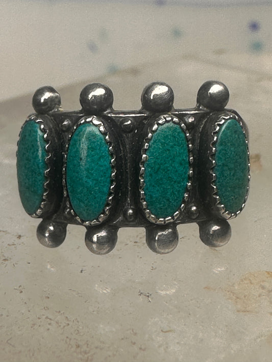 Vintage Sterling Silver Southwestern Four Stone Green Turquoise Row Ring Size 6.25 925