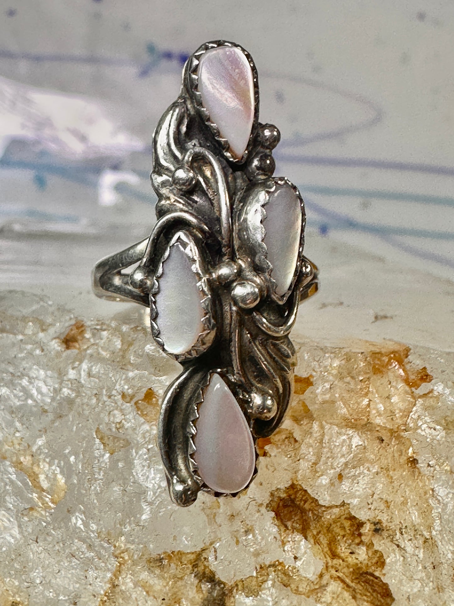 Navajo ring Long mother of pearl Mop size 6 sterling silver women