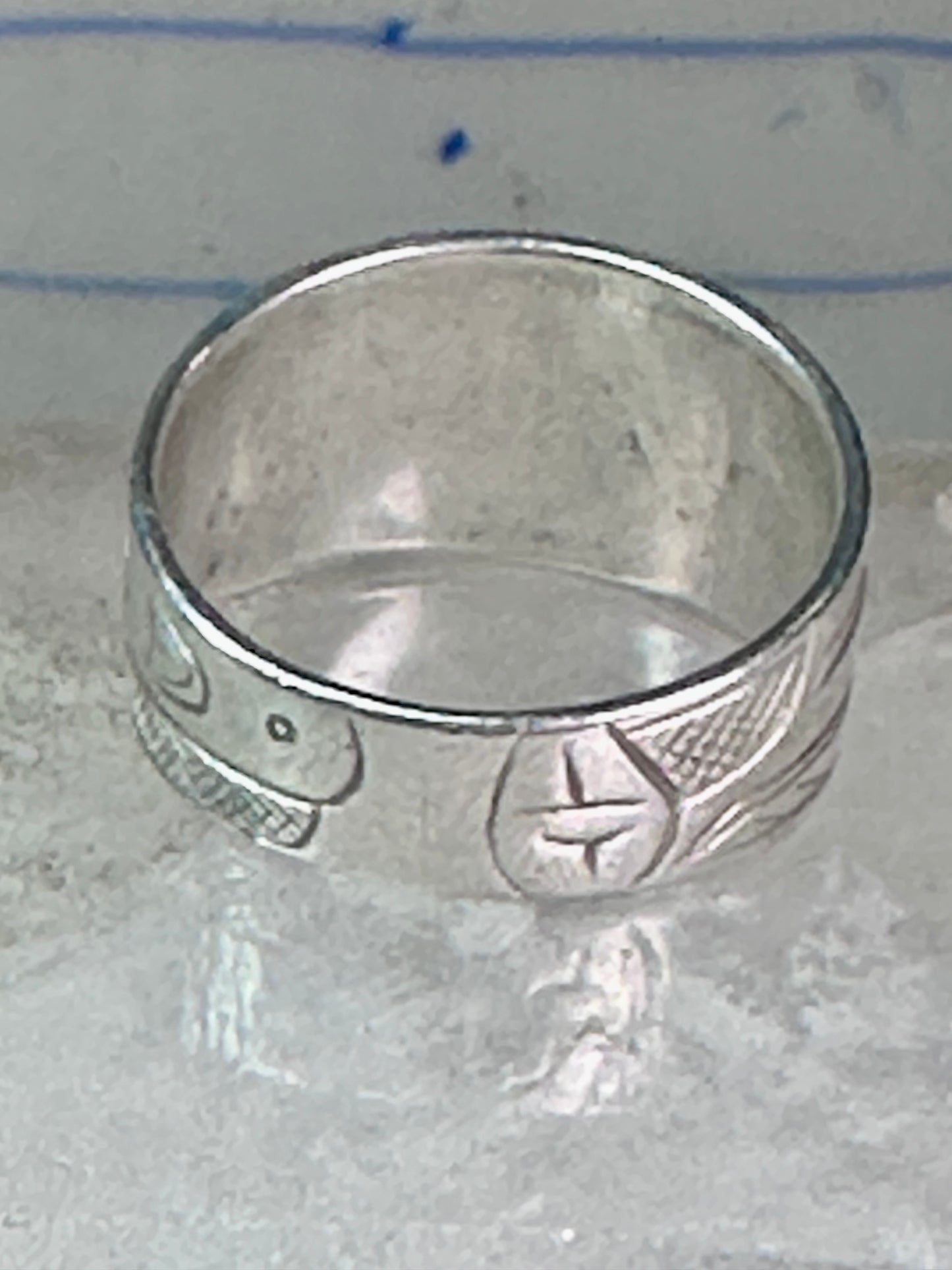 Pacific Northwest ring bird Thunderbird Raven band gold eye 14K sterling silver size 11 women men