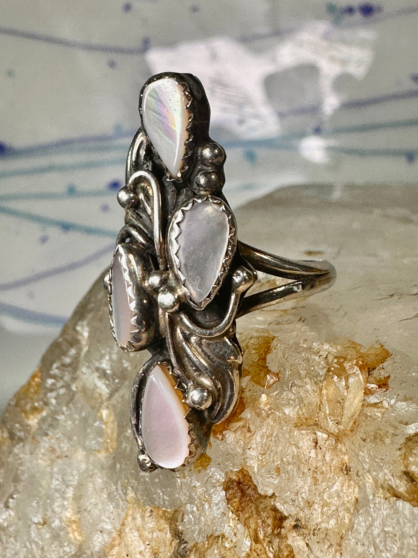 Navajo ring Long mother of pearl Mop size 6 sterling silver women