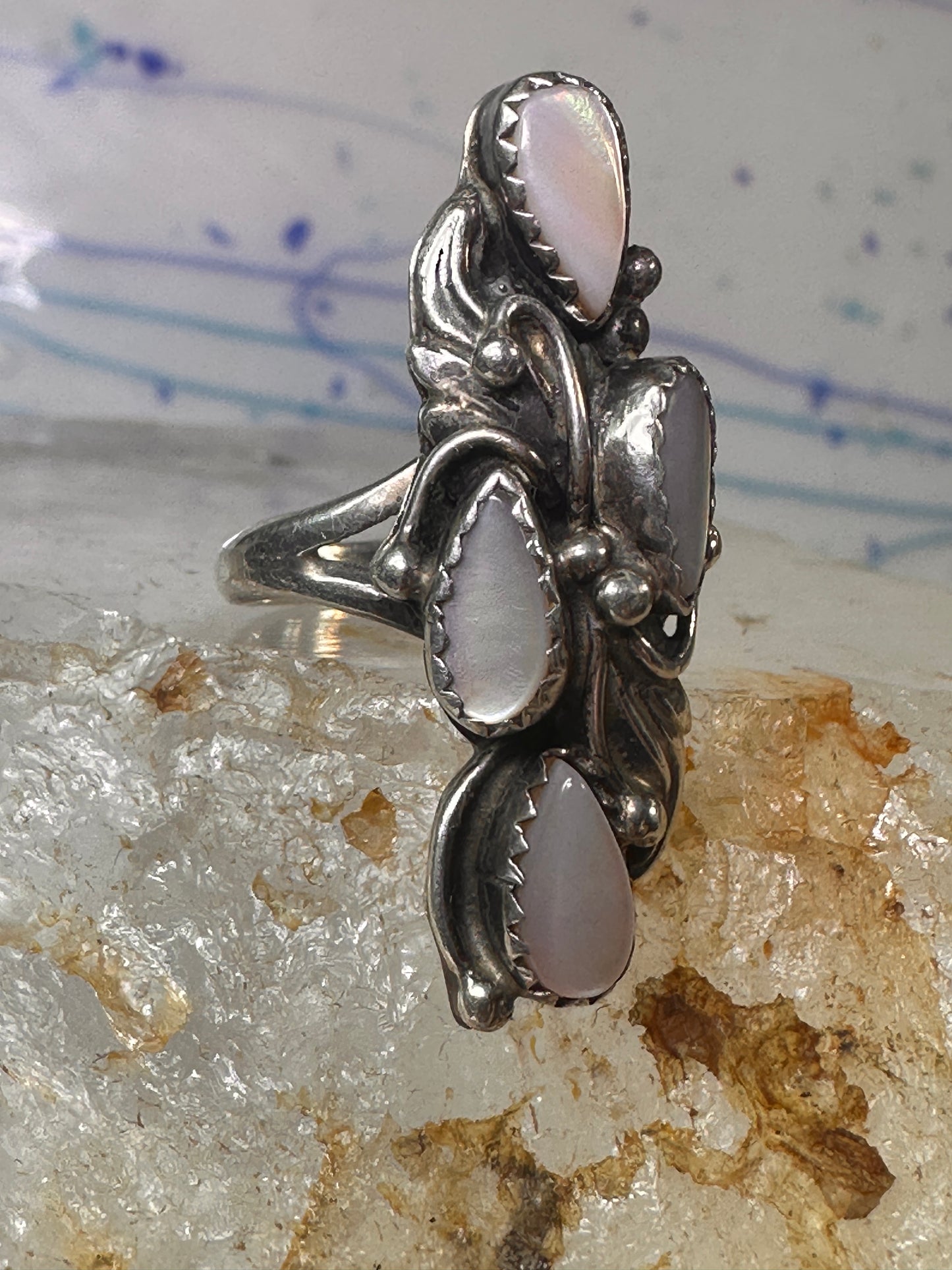 Navajo ring Long mother of pearl Mop size 6 sterling silver women