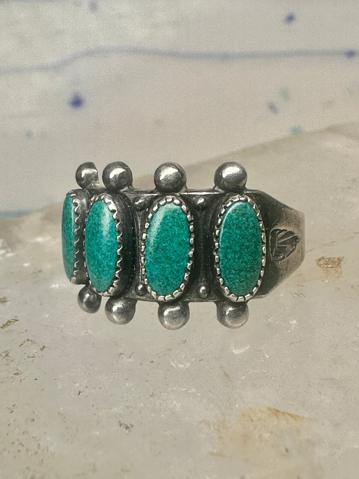 Vintage Sterling Silver Southwestern Four Stone Green Turquoise Row Ring Size 6.25 925