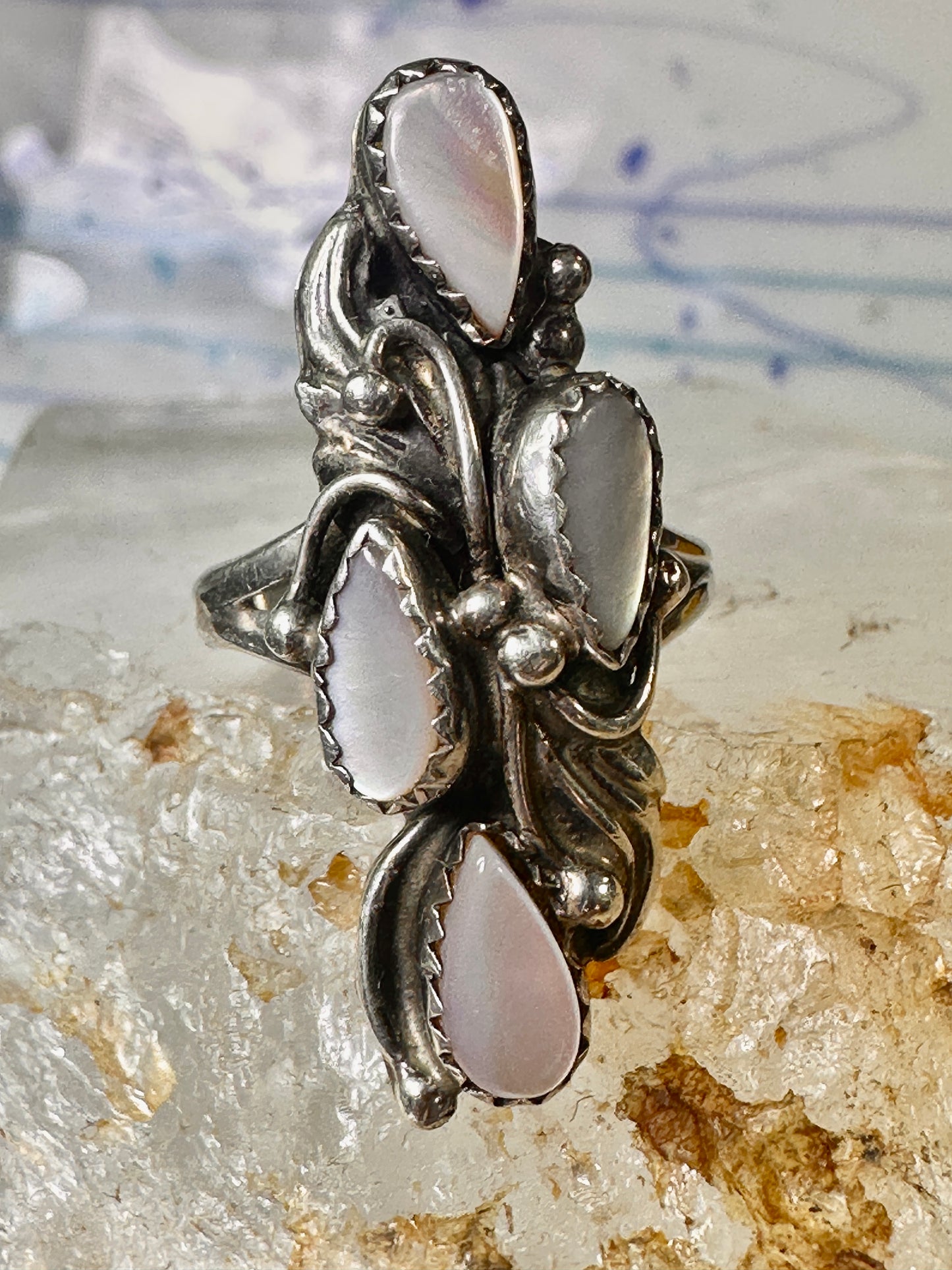 Navajo ring Long mother of pearl Mop size 6 sterling silver women
