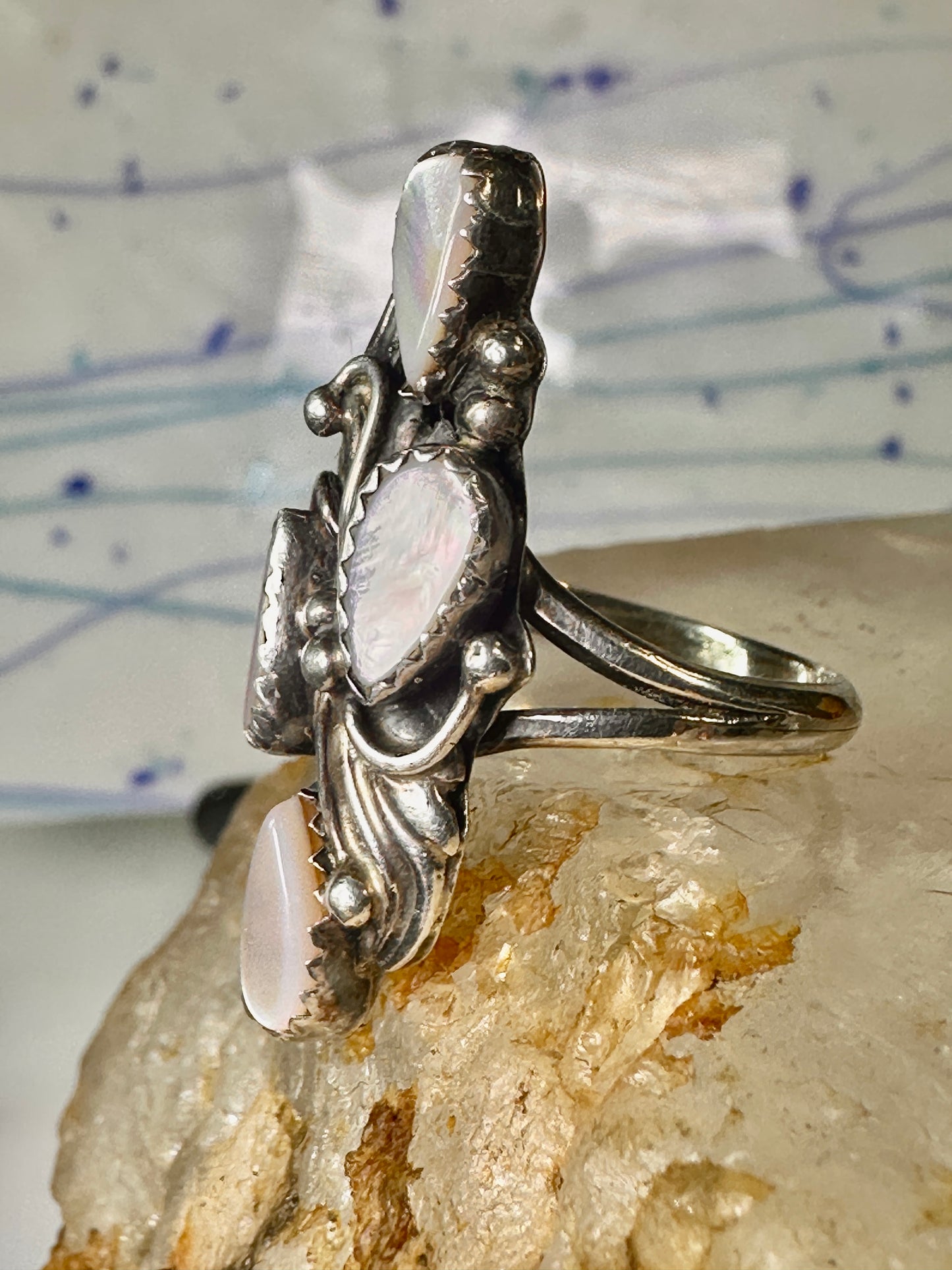 Navajo ring Long mother of pearl Mop size 6 sterling silver women