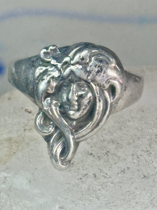 Vintage face Ring figurative band size 6.50 sterling silver women girls