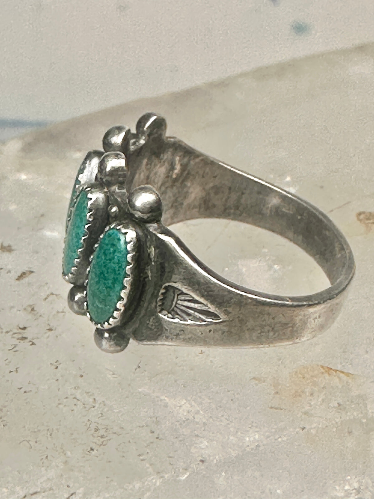 Vintage Sterling Silver Southwestern Four Stone Green Turquoise Row Ring Size 6.25 925