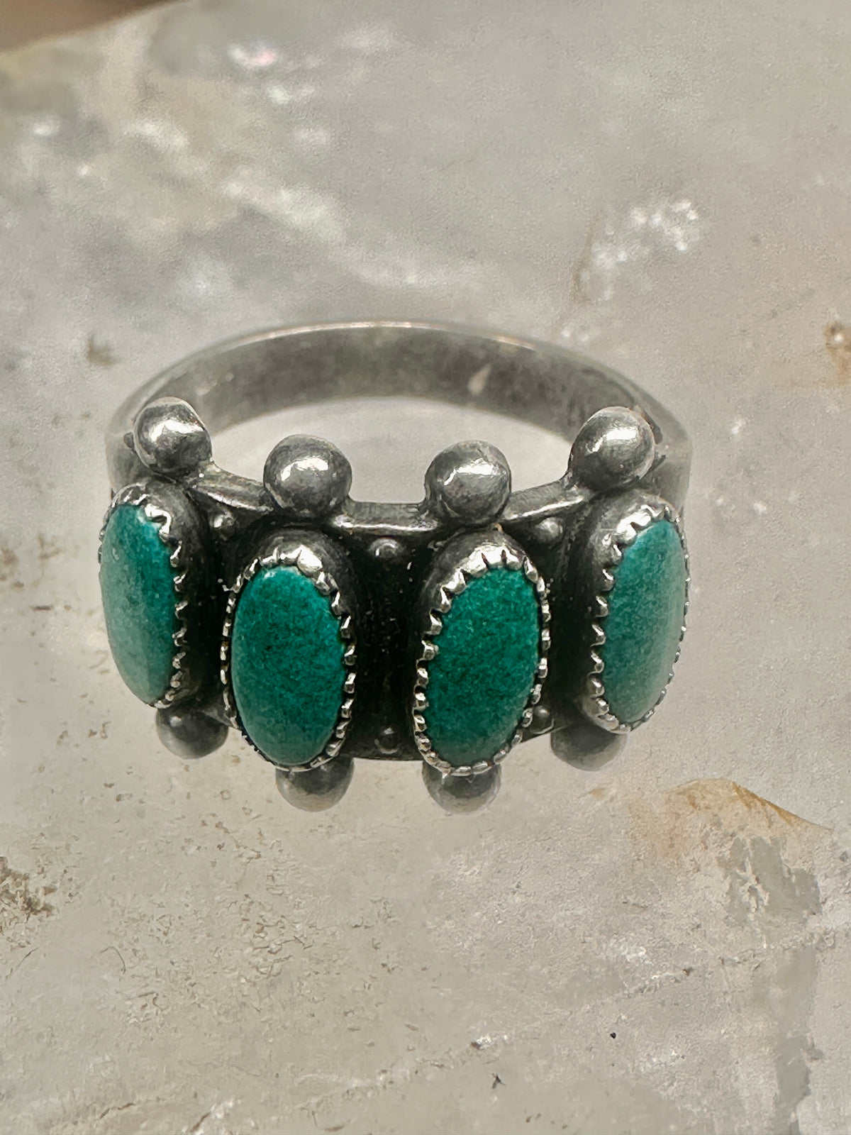 Vintage Sterling Silver Southwestern Four Stone Green Turquoise Row Ring Size 6.25 925