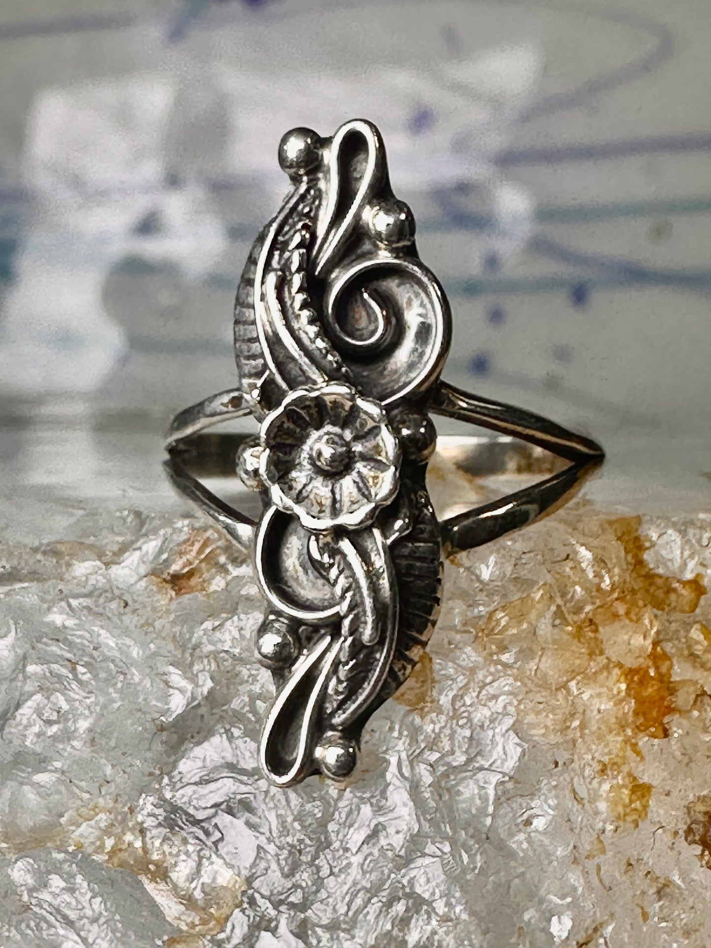 Navajo ring Long Squash blossom size 6.25 sterling silver women