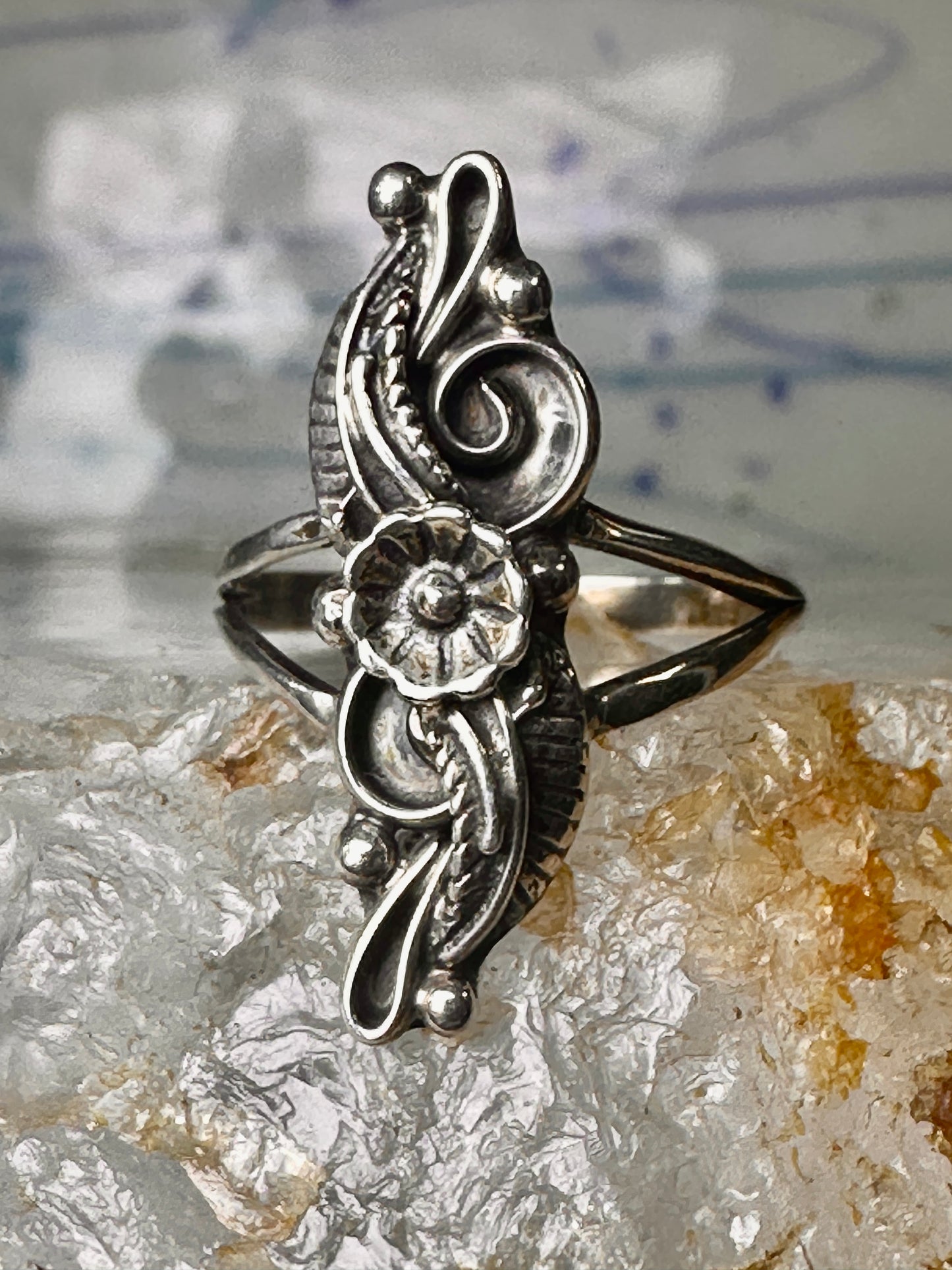 Navajo ring Long Squash blossom size 6.25 sterling silver women