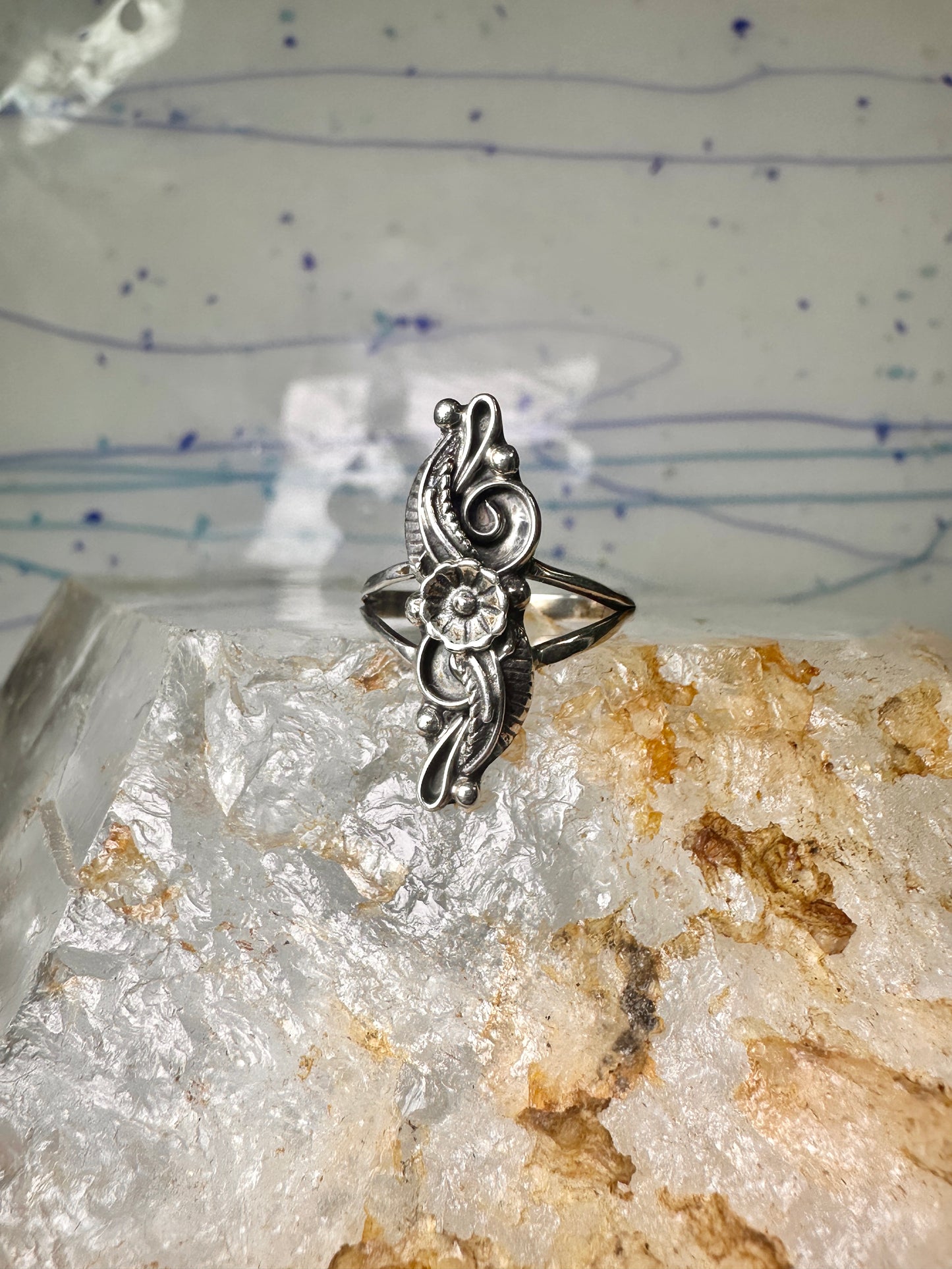 Navajo ring Long Squash blossom size 6.25 sterling silver women