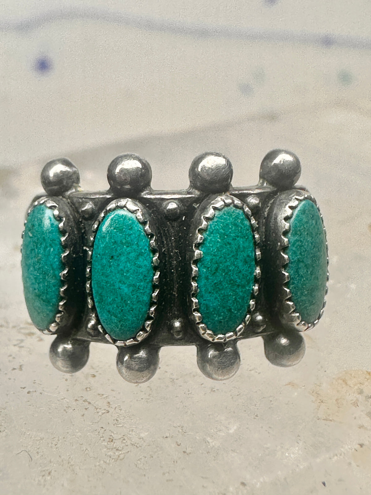 Vintage Sterling Silver Southwestern Four Stone Green Turquoise Row Ring Size 6.25 925