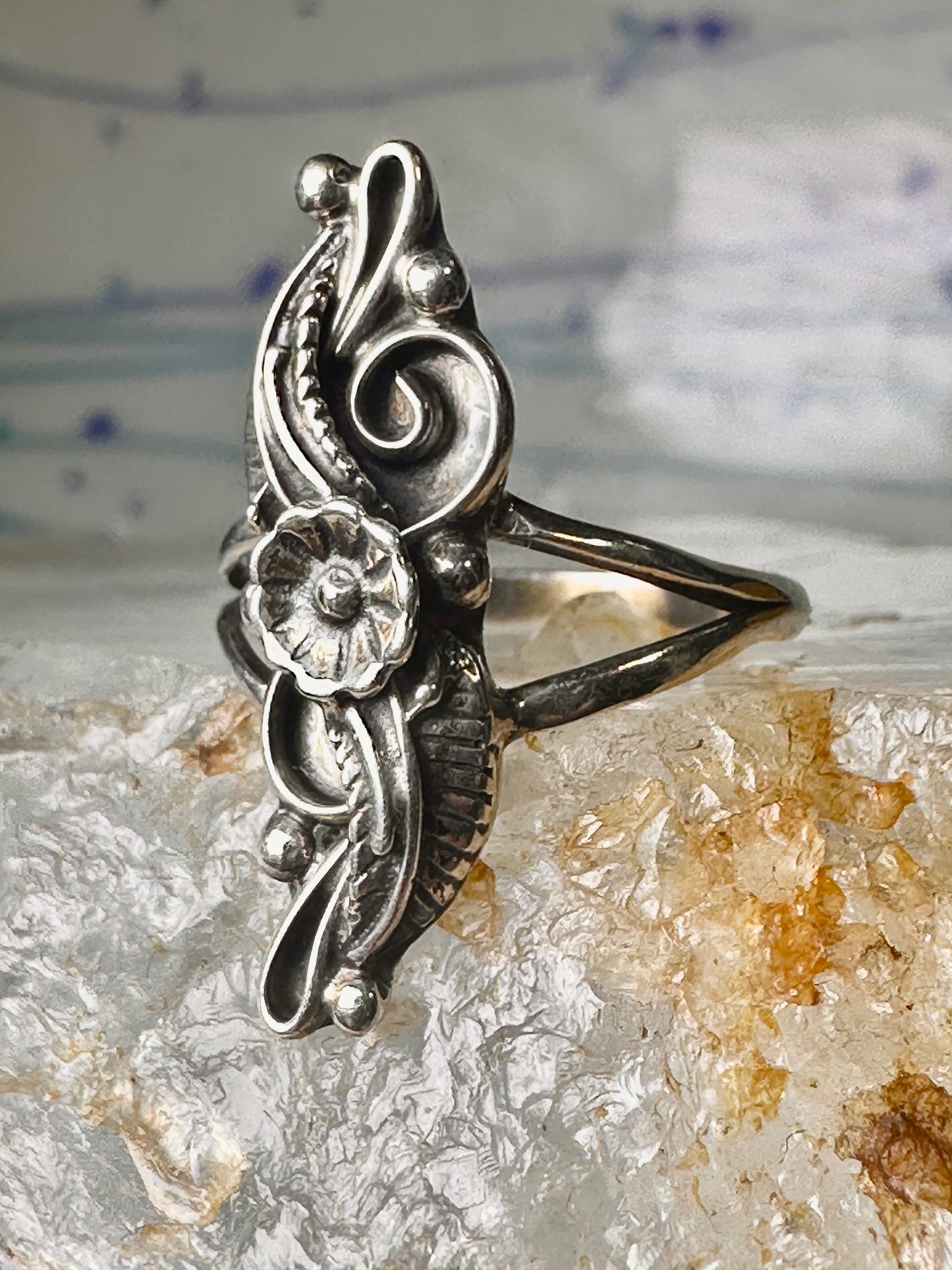 Navajo ring Long Squash blossom size 6.25 sterling silver women