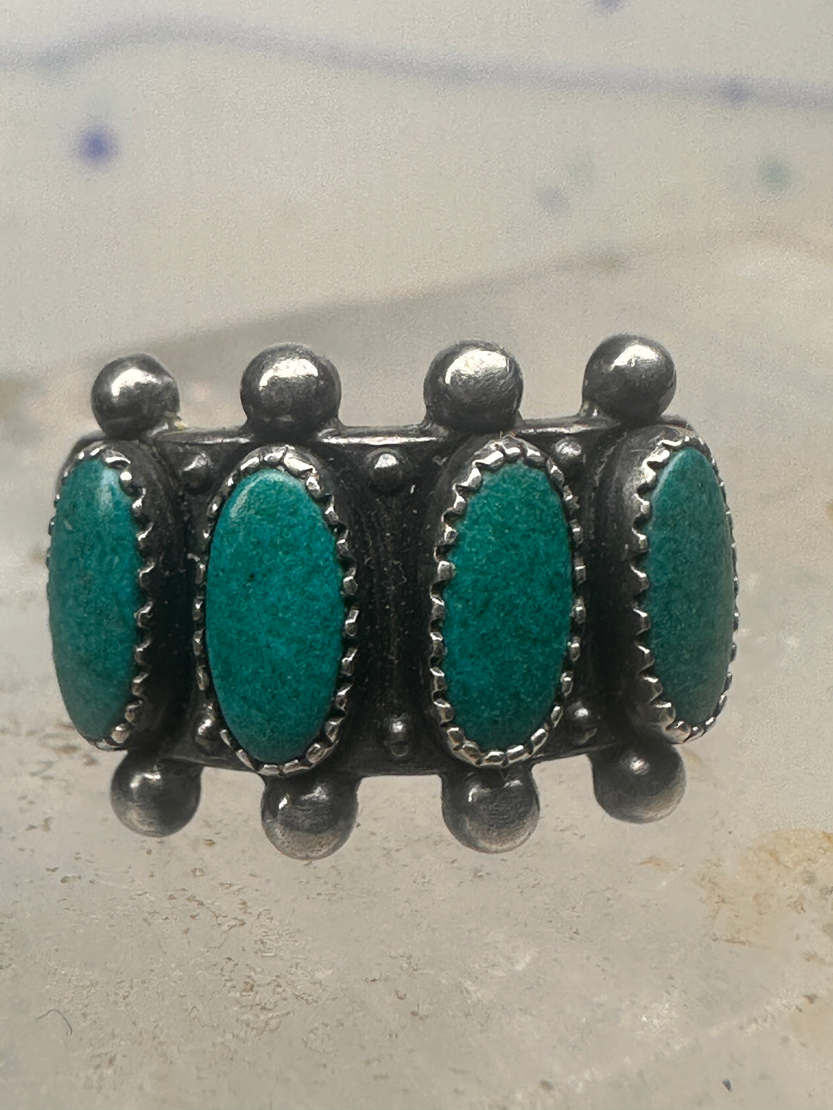 Vintage Sterling Silver Southwestern Four Stone Green Turquoise Row Ring Size 6.25 925