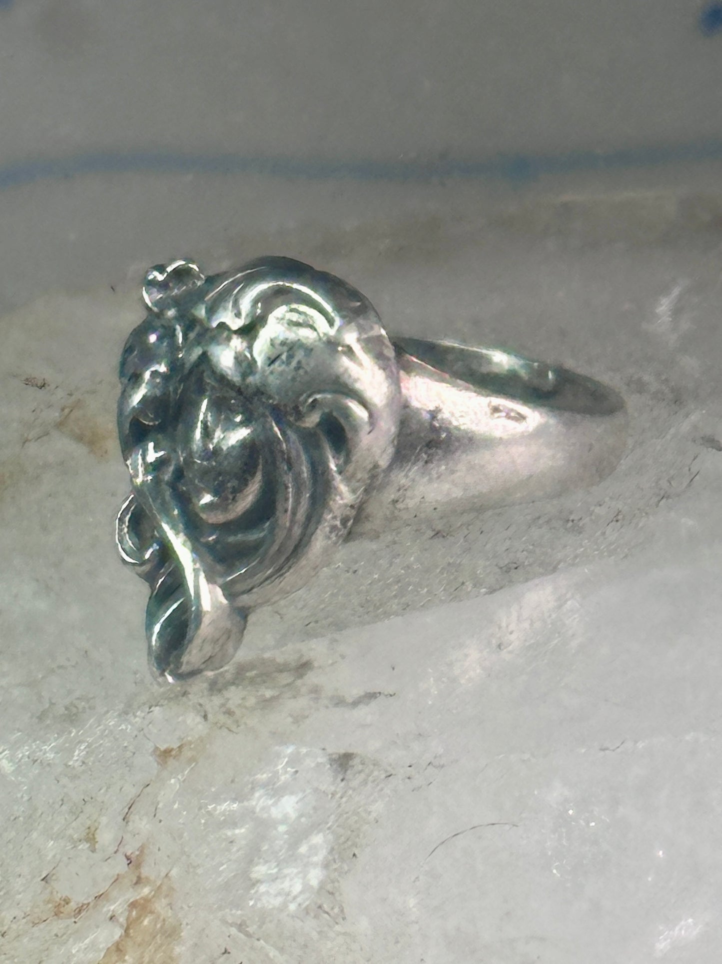 Vintage face Ring figurative band size 6.50 sterling silver women girls