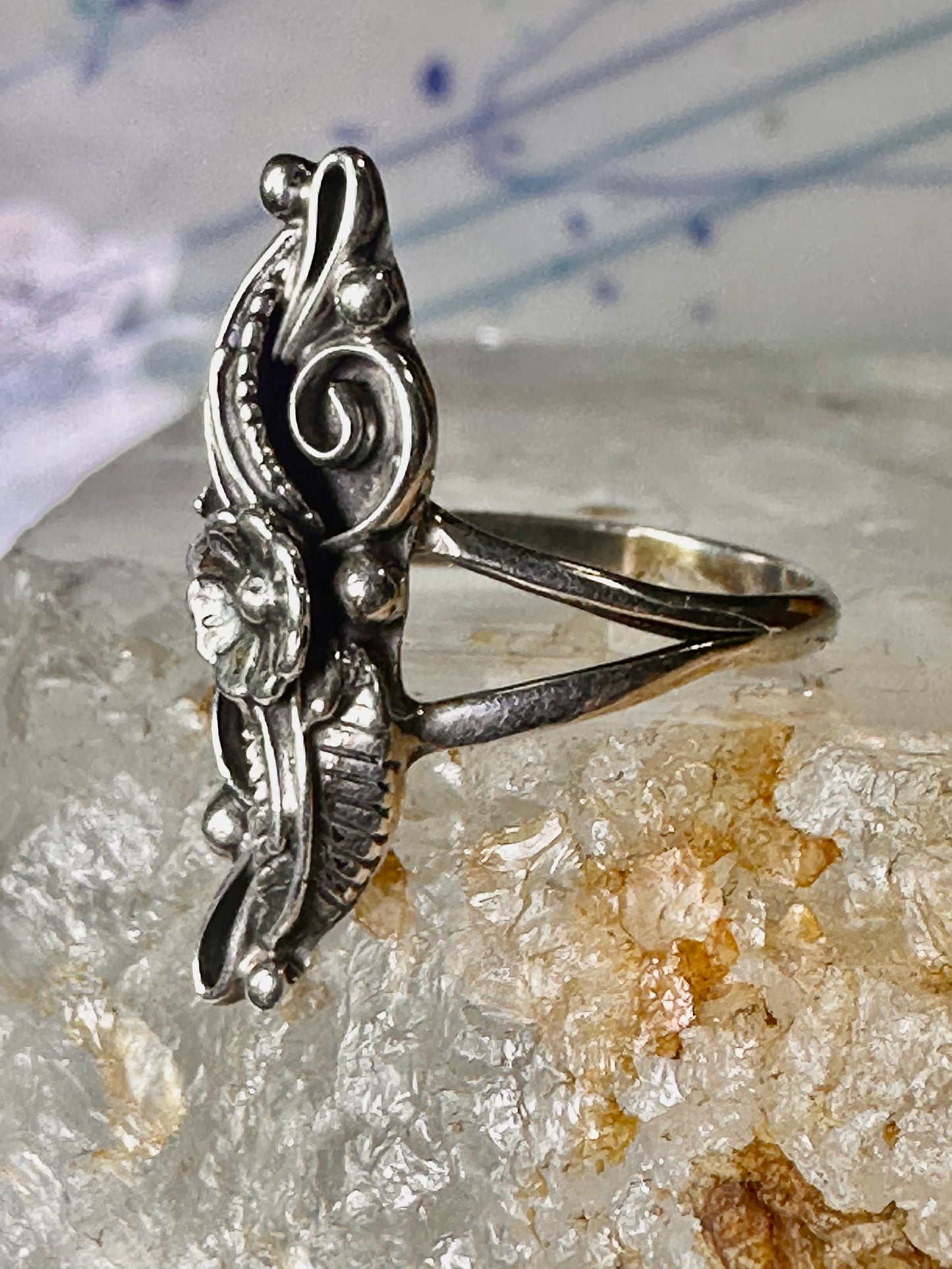 Navajo ring Long Squash blossom size 6.25 sterling silver women