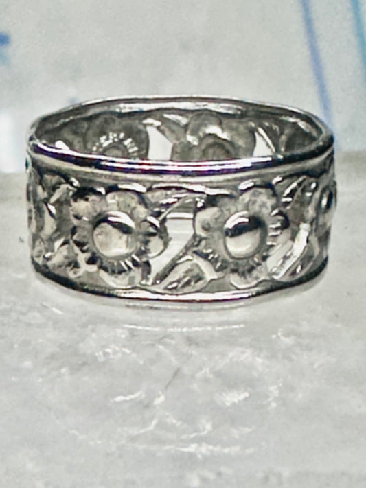 Floral ring vintage flower band size 4.75 sterling silver women girls pinky