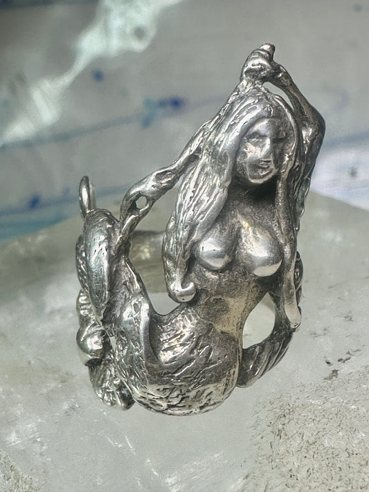 Vintage Mermaid ring waves ocean figure figurative band size 6 sterling silver