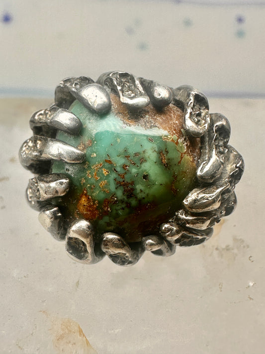 Vintage Sterling Silver Brutalist Organic Molten Turquoise Nugget Statement Ring Size 5.25 925