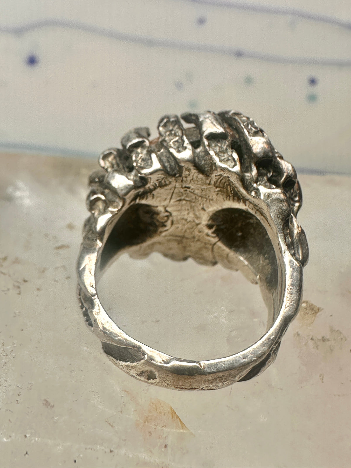 Vintage Sterling Silver Brutalist Organic Molten Turquoise Nugget Statement Ring Size 5.25 925