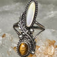Navajo ring Mop Long  mother of pearl tiger eye size 4 sterling silver women girls