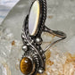Navajo ring Mop Long  mother of pearl tiger eye size 4 sterling silver women girls