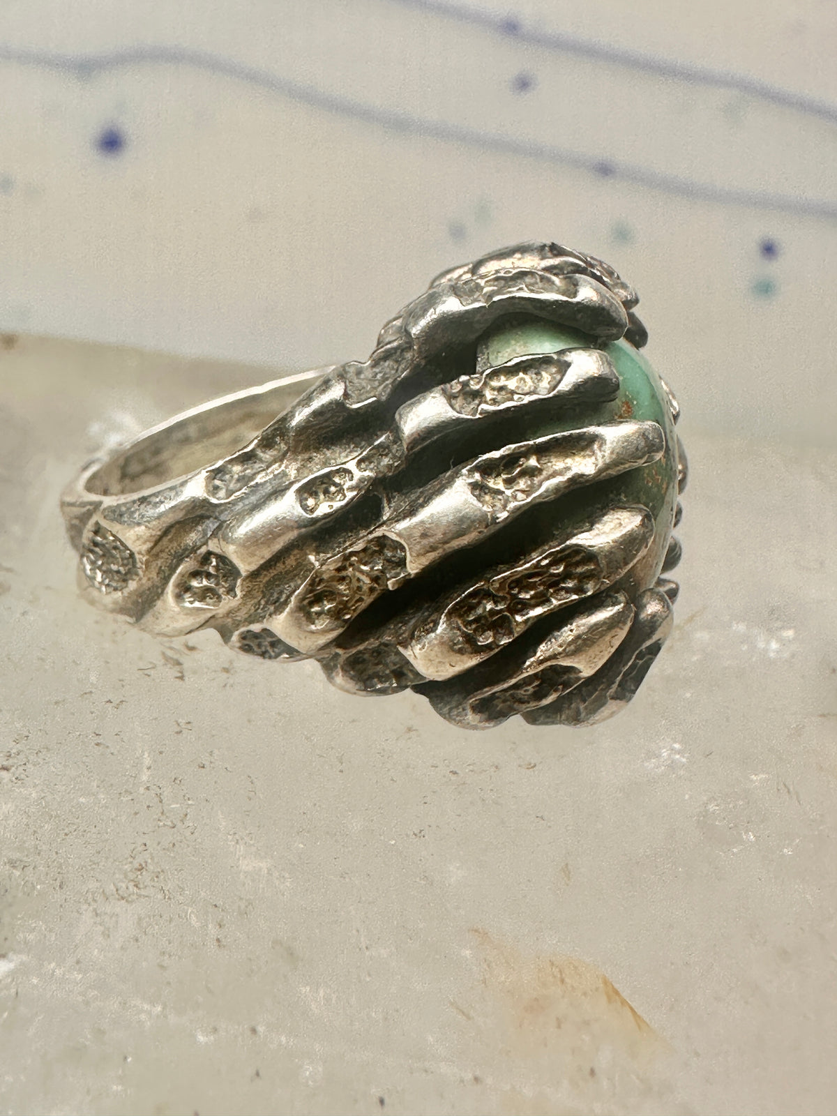 Vintage Sterling Silver Brutalist Organic Molten Turquoise Nugget Statement Ring Size 5.25 925