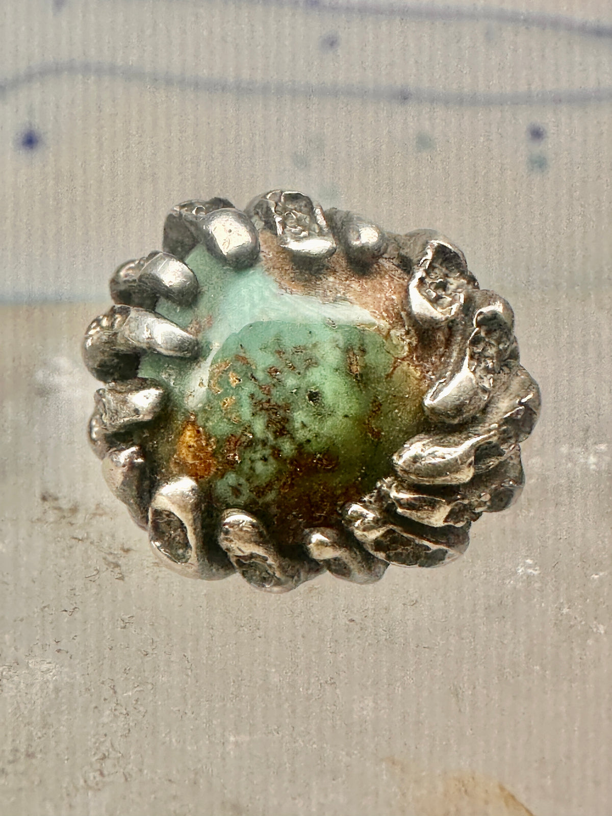 Vintage Sterling Silver Brutalist Organic Molten Turquoise Nugget Statement Ring Size 5.25 925