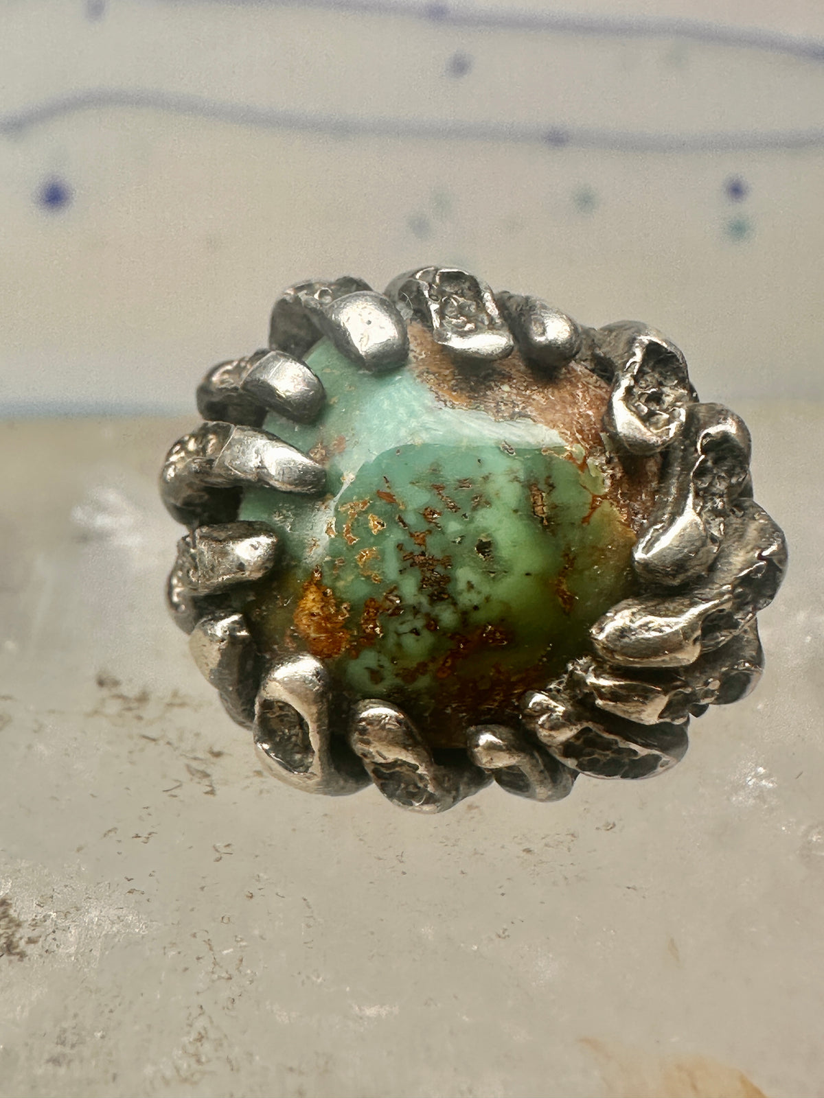 Vintage Sterling Silver Brutalist Organic Molten Turquoise Nugget Statement Ring Size 5.25 925