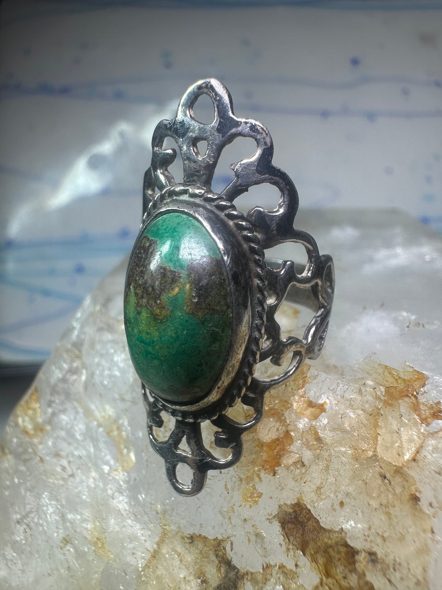 Turquoise Ring Boho size 5.25 sterling silver girls women