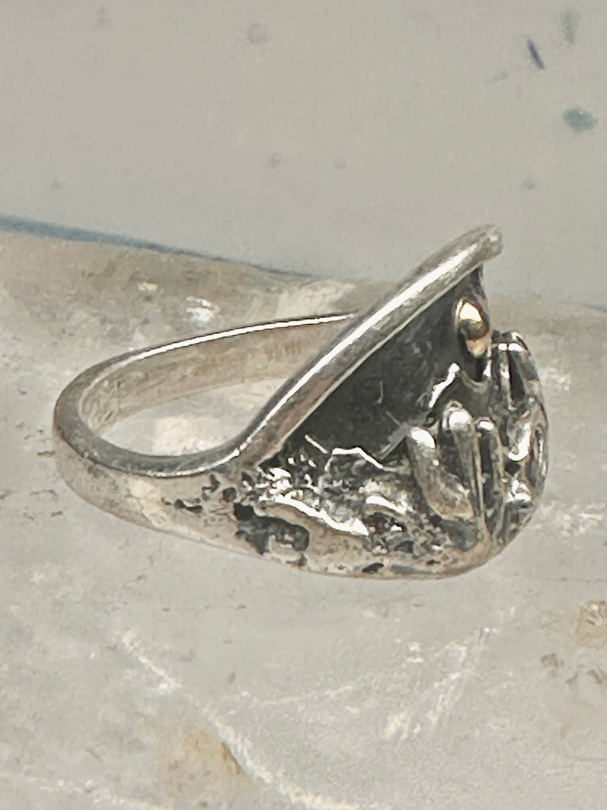 Vintage Sterling Silver Gold Accent Mixed Metal Desert Landscape Cactus Ring Size 8.50