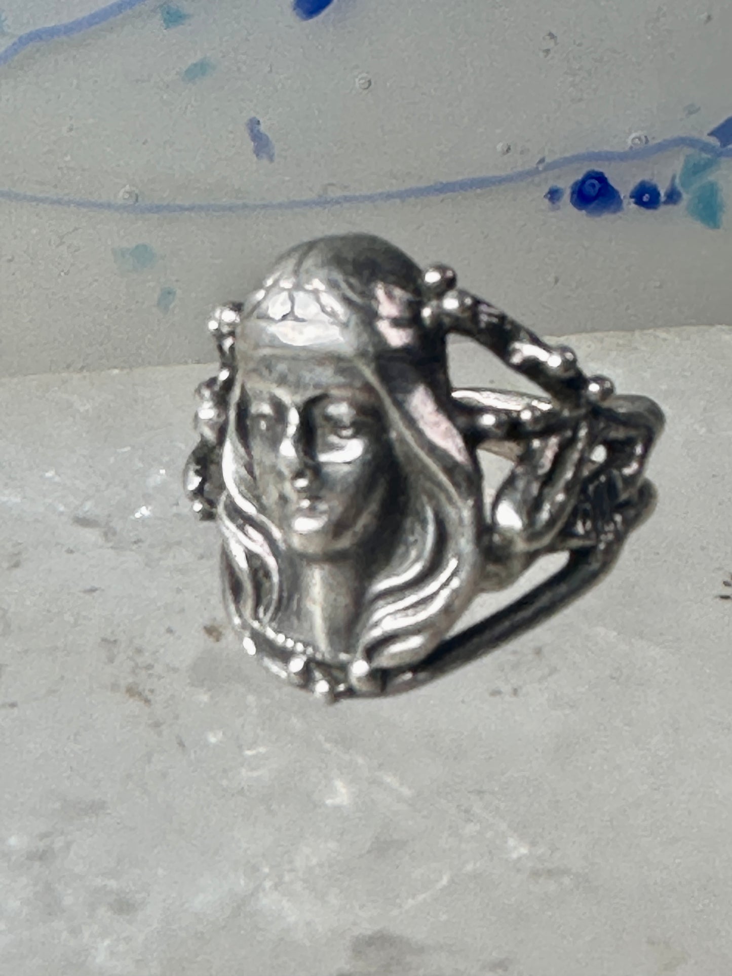 Face ring art deco style band sterling silver size 4.25 girls women girls