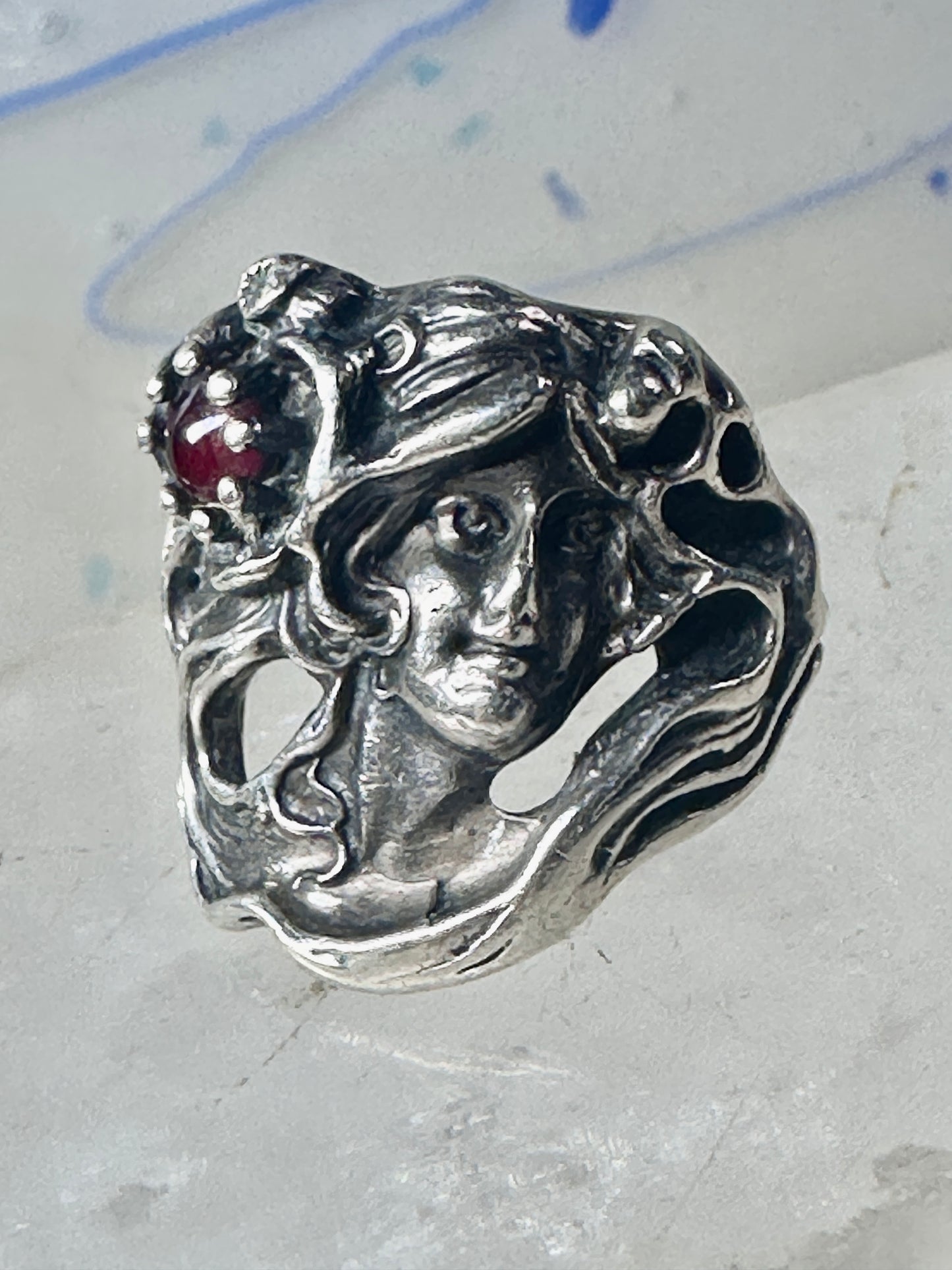 Face ring art deco style flower floral band sterling silver size 7 girls women girls