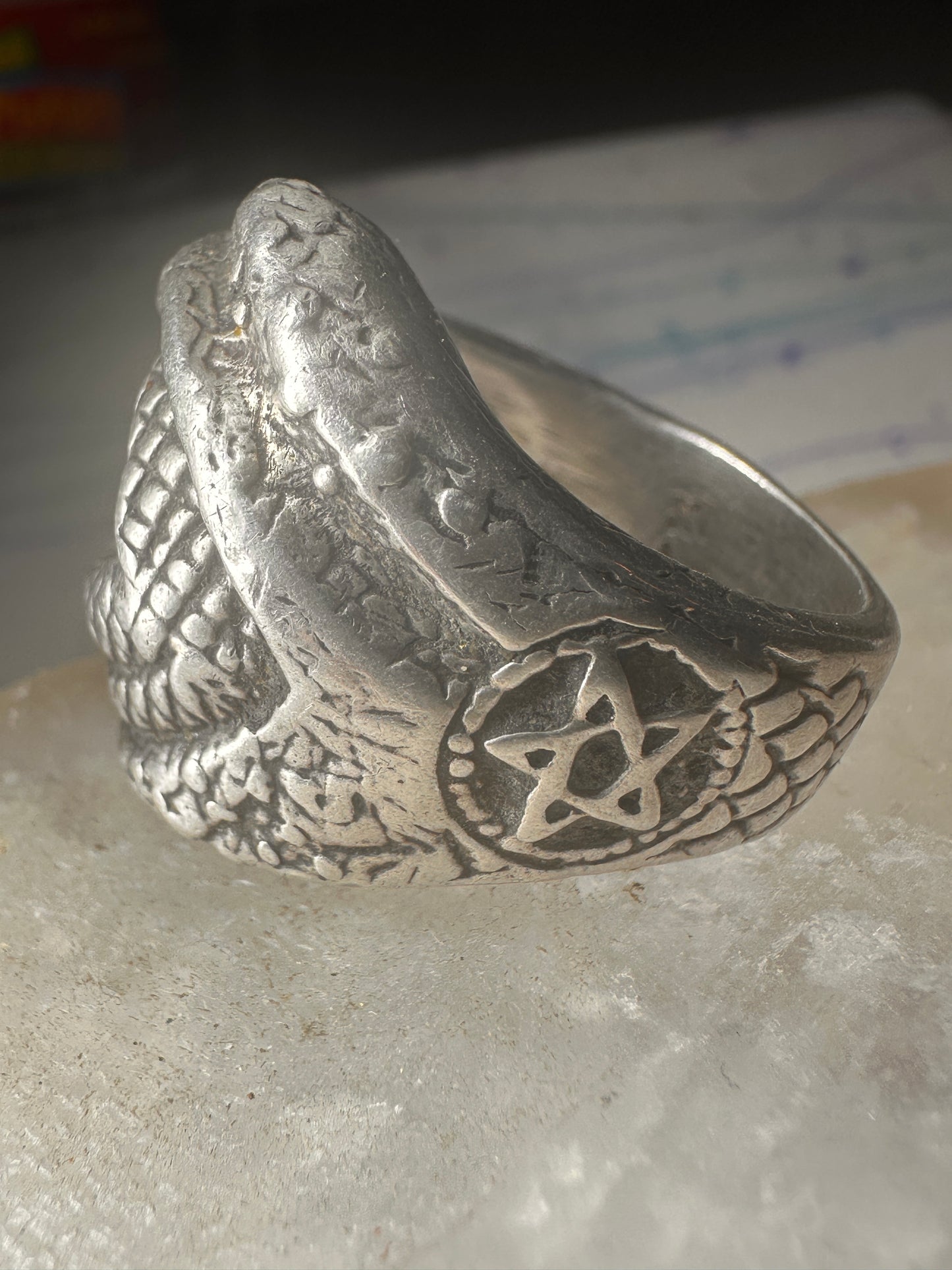 Eye ring pentagram band size 10.25 snake surface texture sterling silver women men