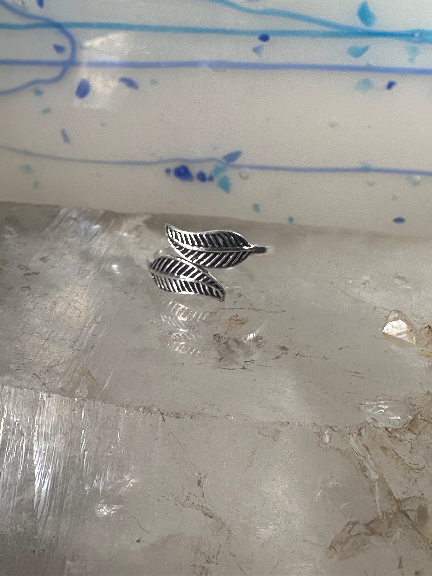 Feather ring toe band size 4 adjustable sterling silver women girls