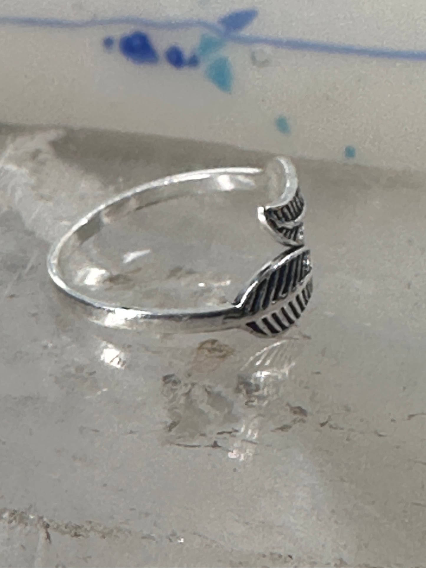 Feather ring toe band size 4 adjustable sterling silver women girls
