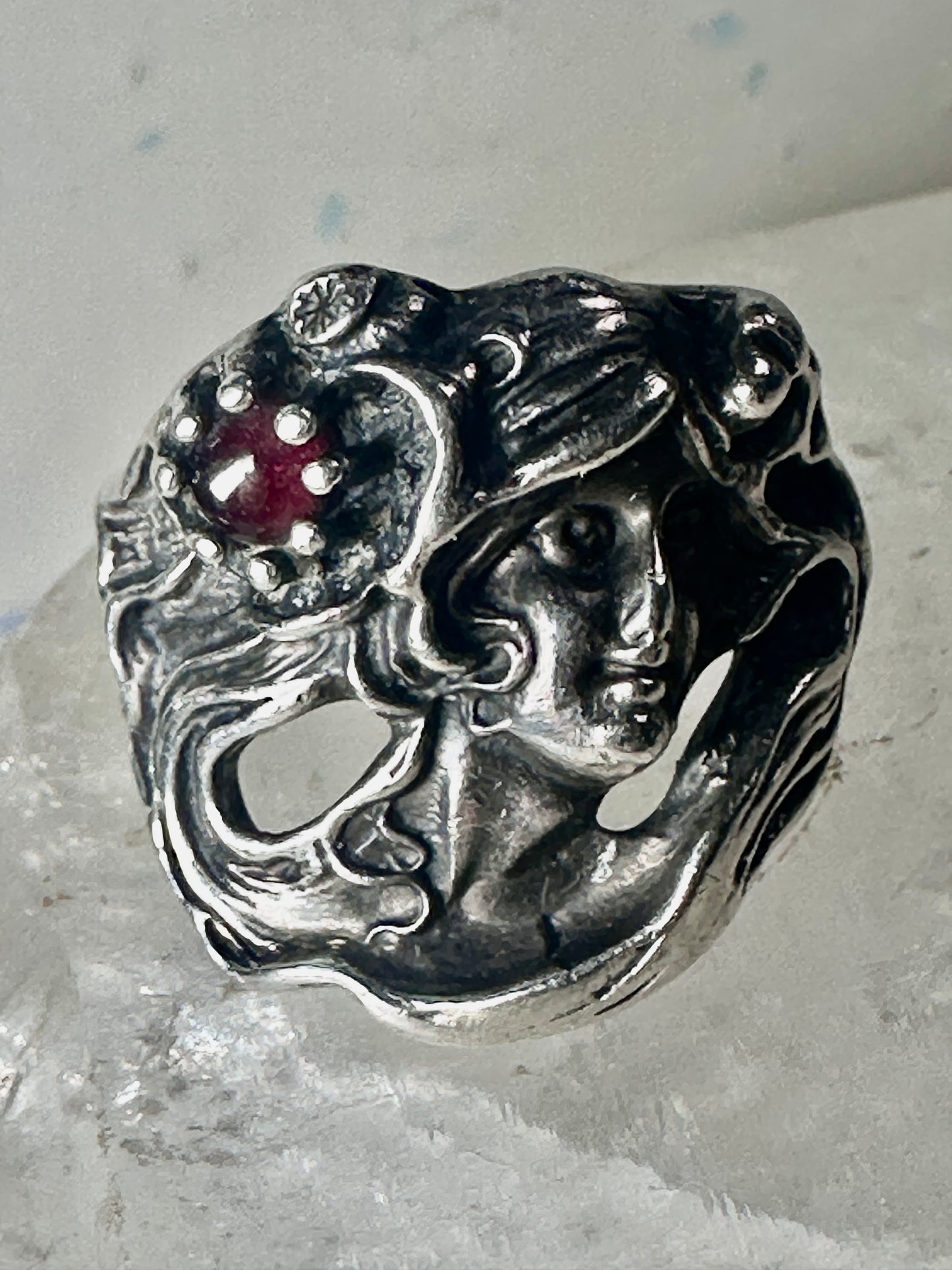 Face ring art deco style flower floral band sterling silver size 7 girls women girls