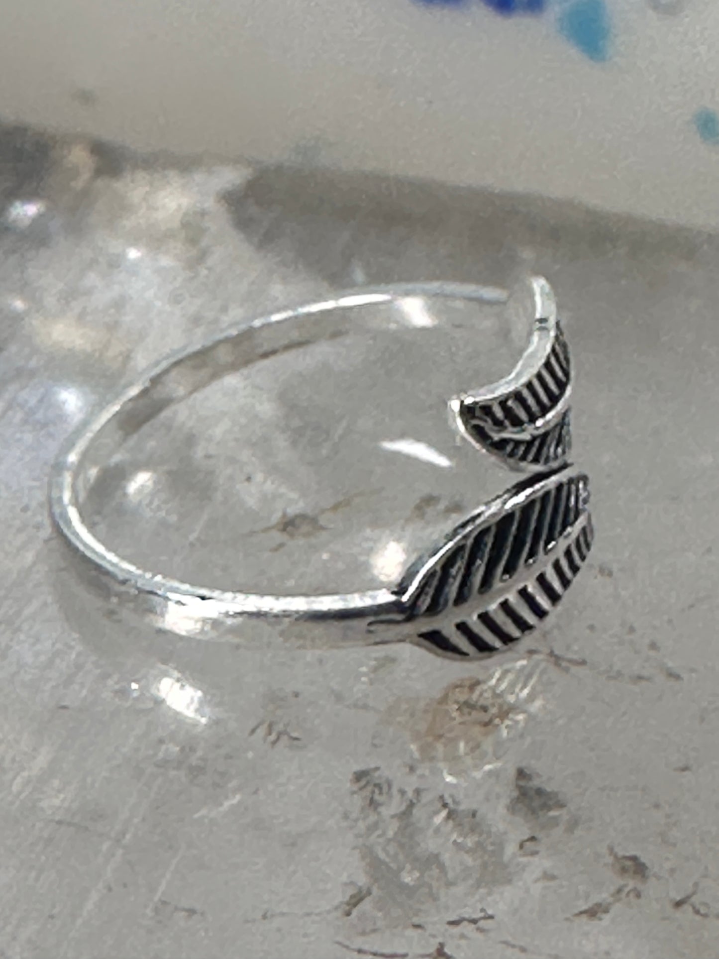 Feather ring toe band size 4 adjustable sterling silver women girls