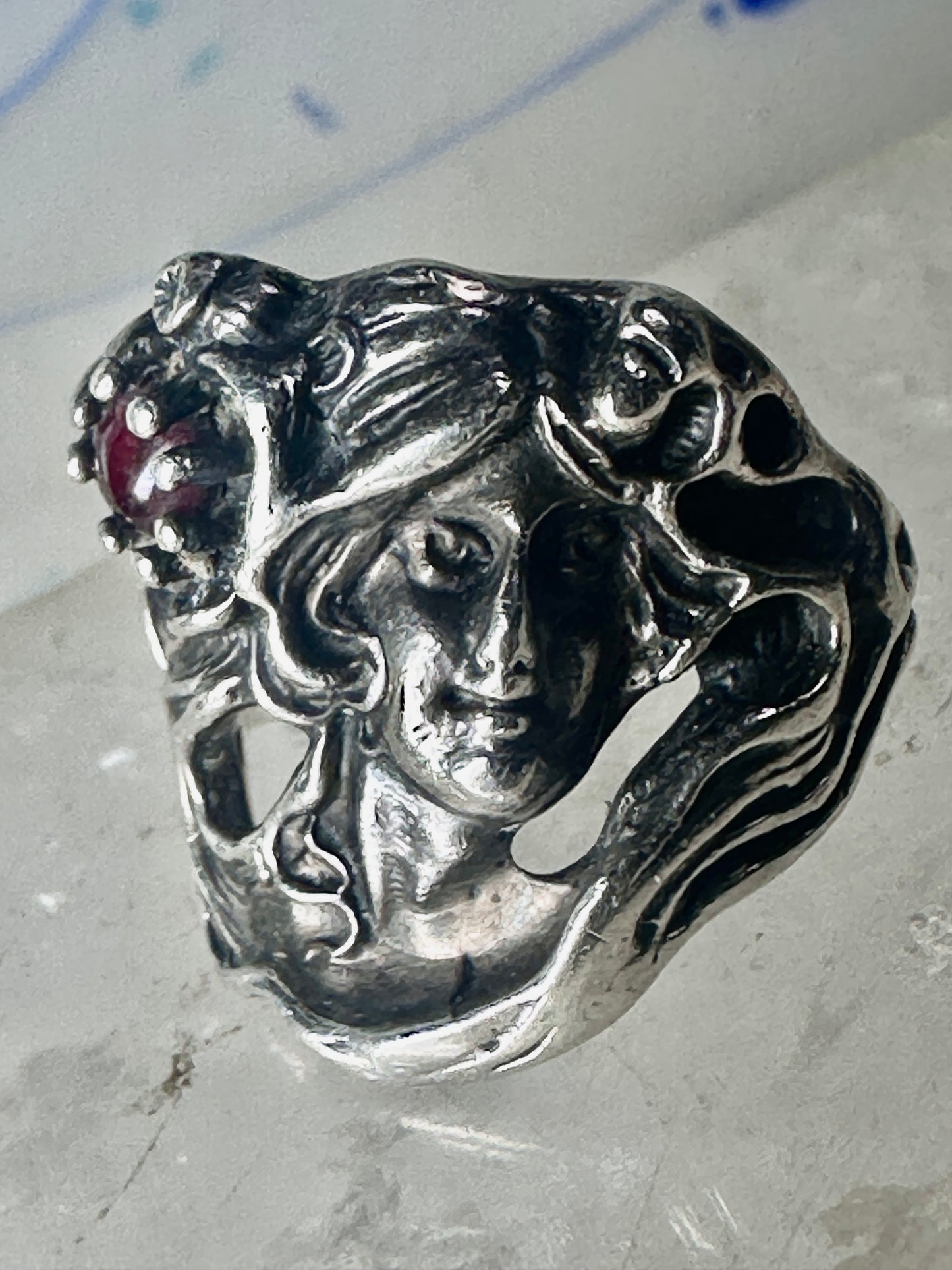 Face ring art deco style flower floral band sterling silver size 7 girls women girls