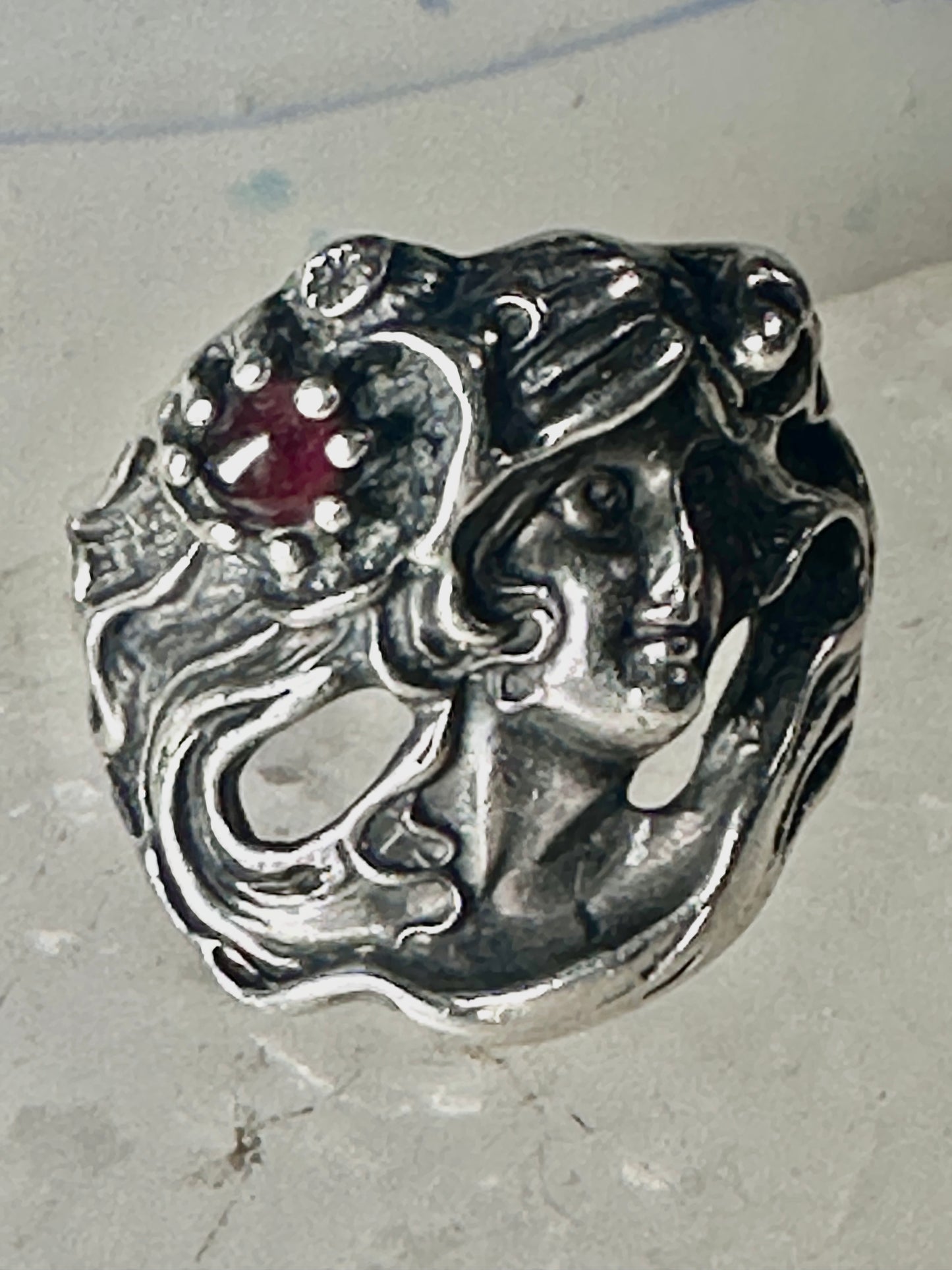 Face ring art deco style flower floral band sterling silver size 7 girls women girls