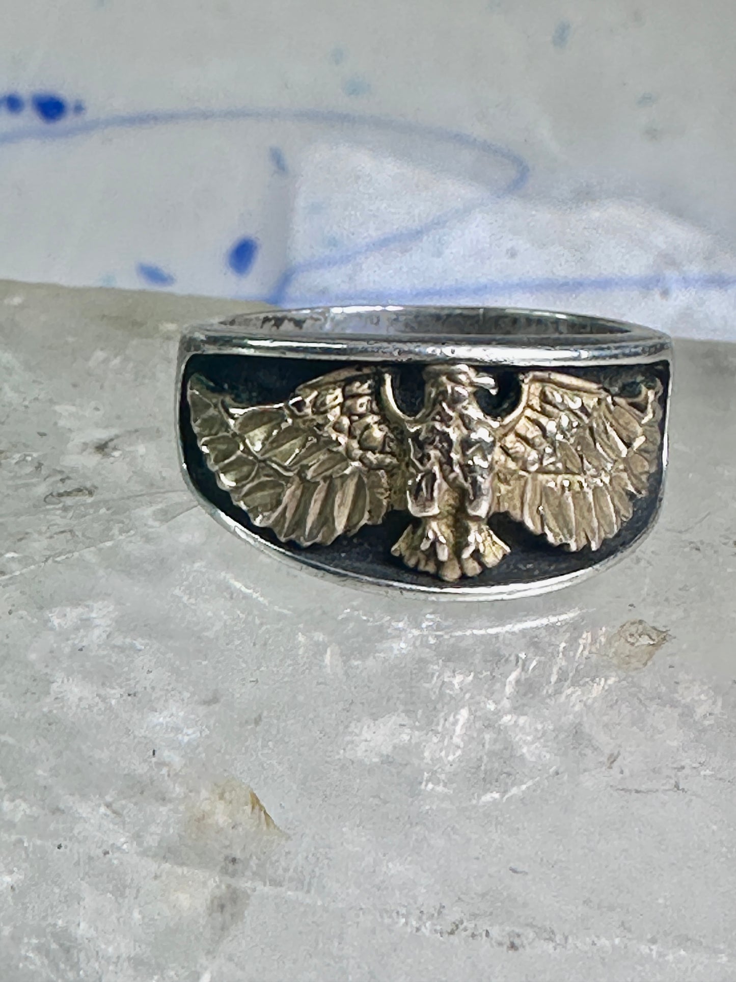 Vintage Navajo Eagle ring Ott band size 9.75 sterling silver women men