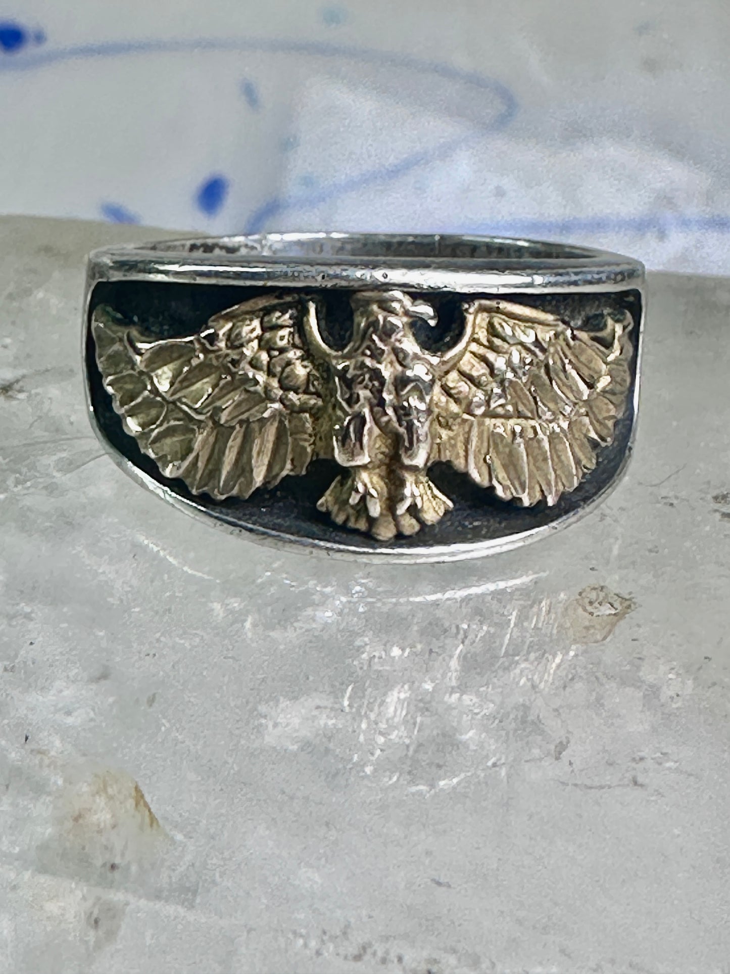 Vintage Navajo Eagle ring Ott band size 9.75 sterling silver women men