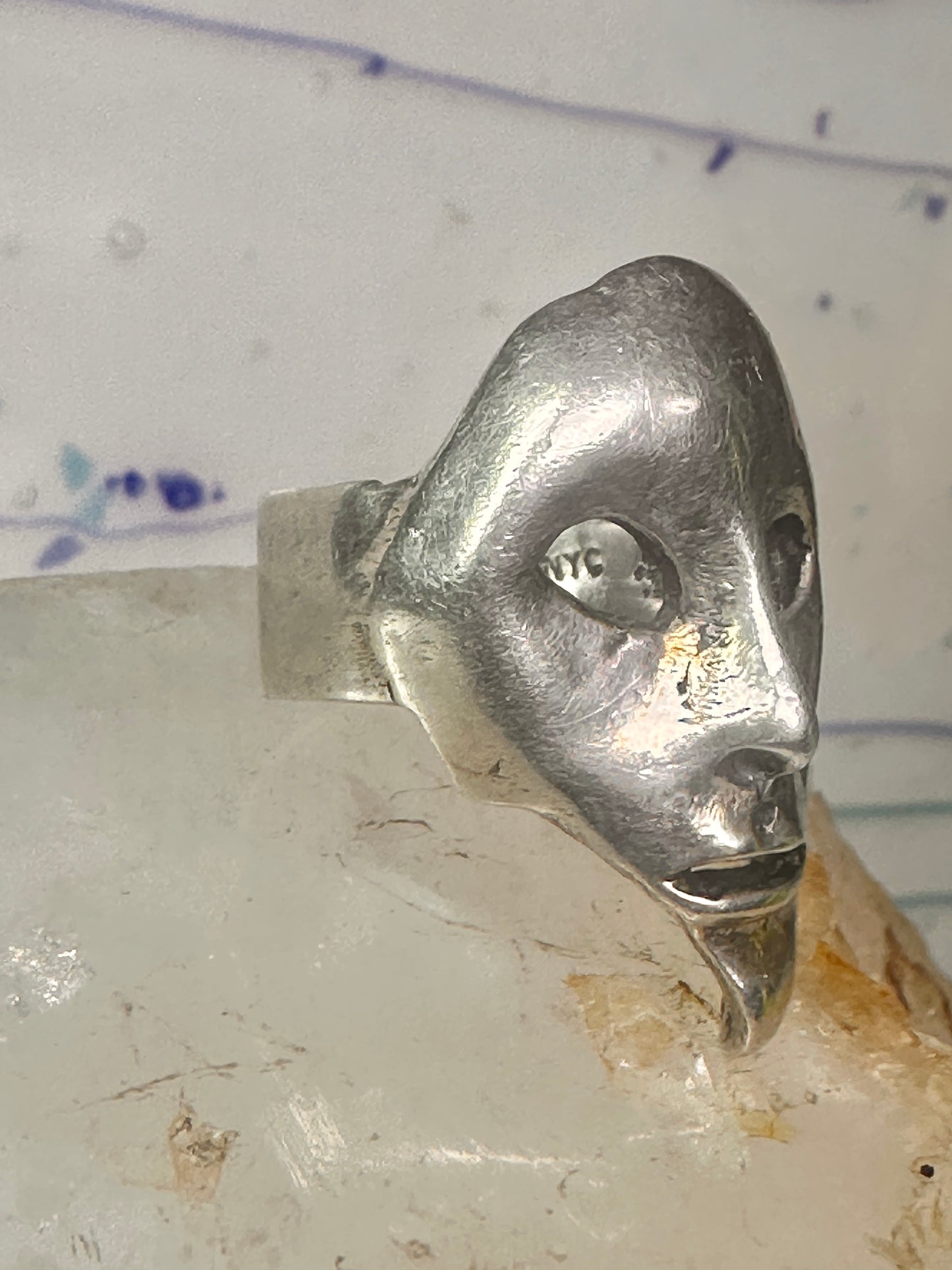 Vintage Face ring mask band fisize 7.50 sterling silver women