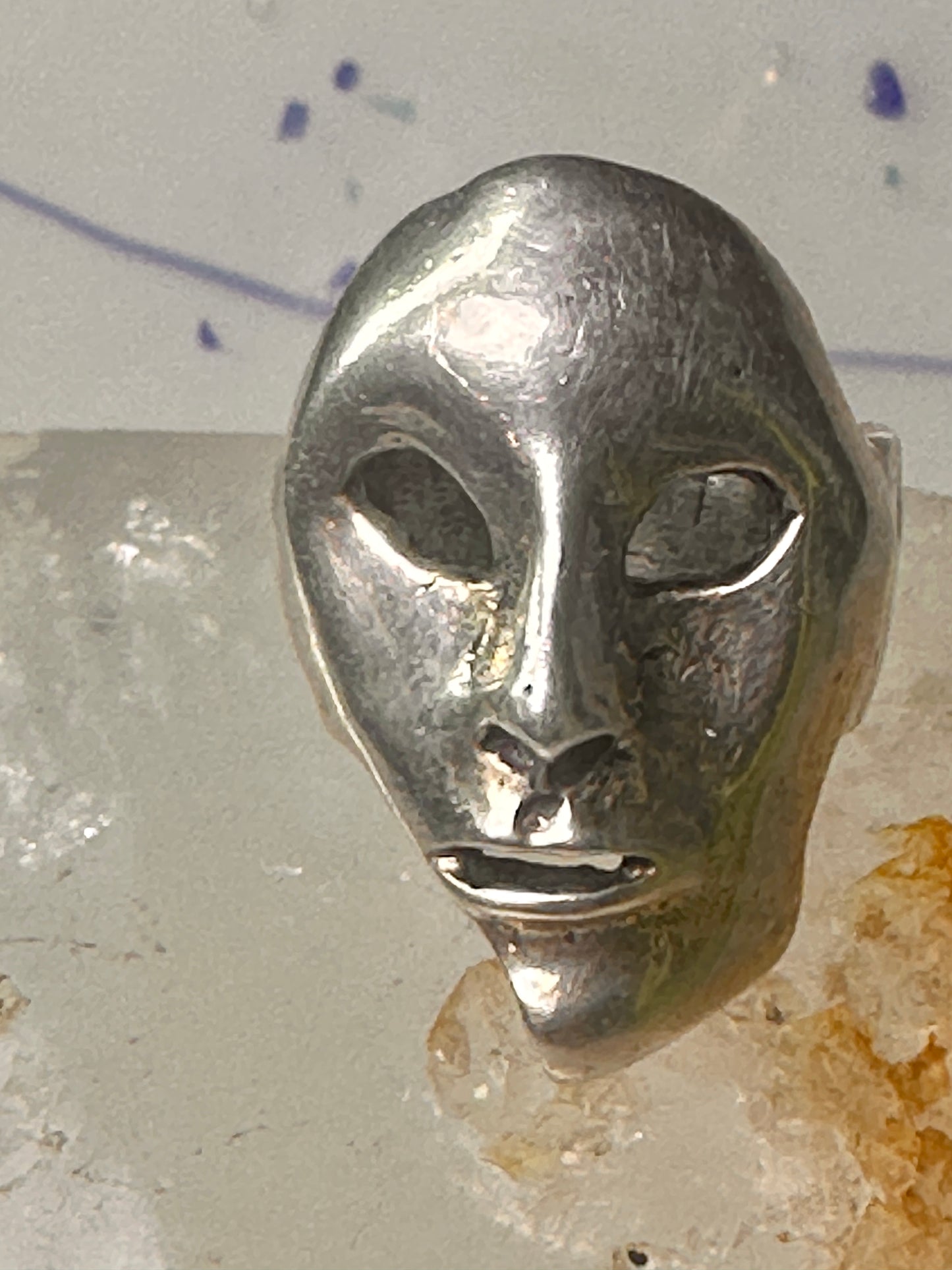 Vintage Face ring mask band fisize 7.50 sterling silver women