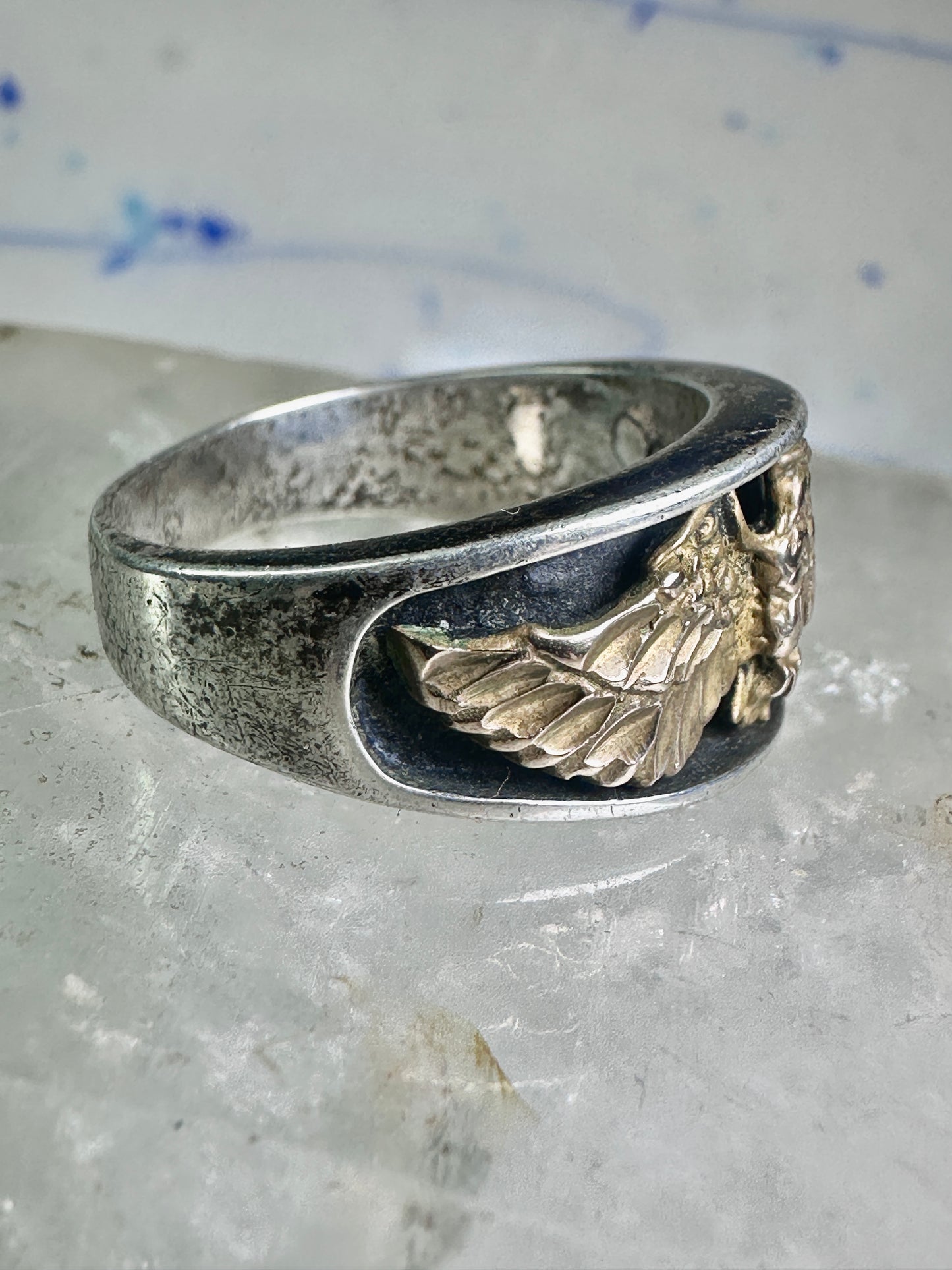Vintage Navajo Eagle ring Ott band size 9.75 sterling silver women men