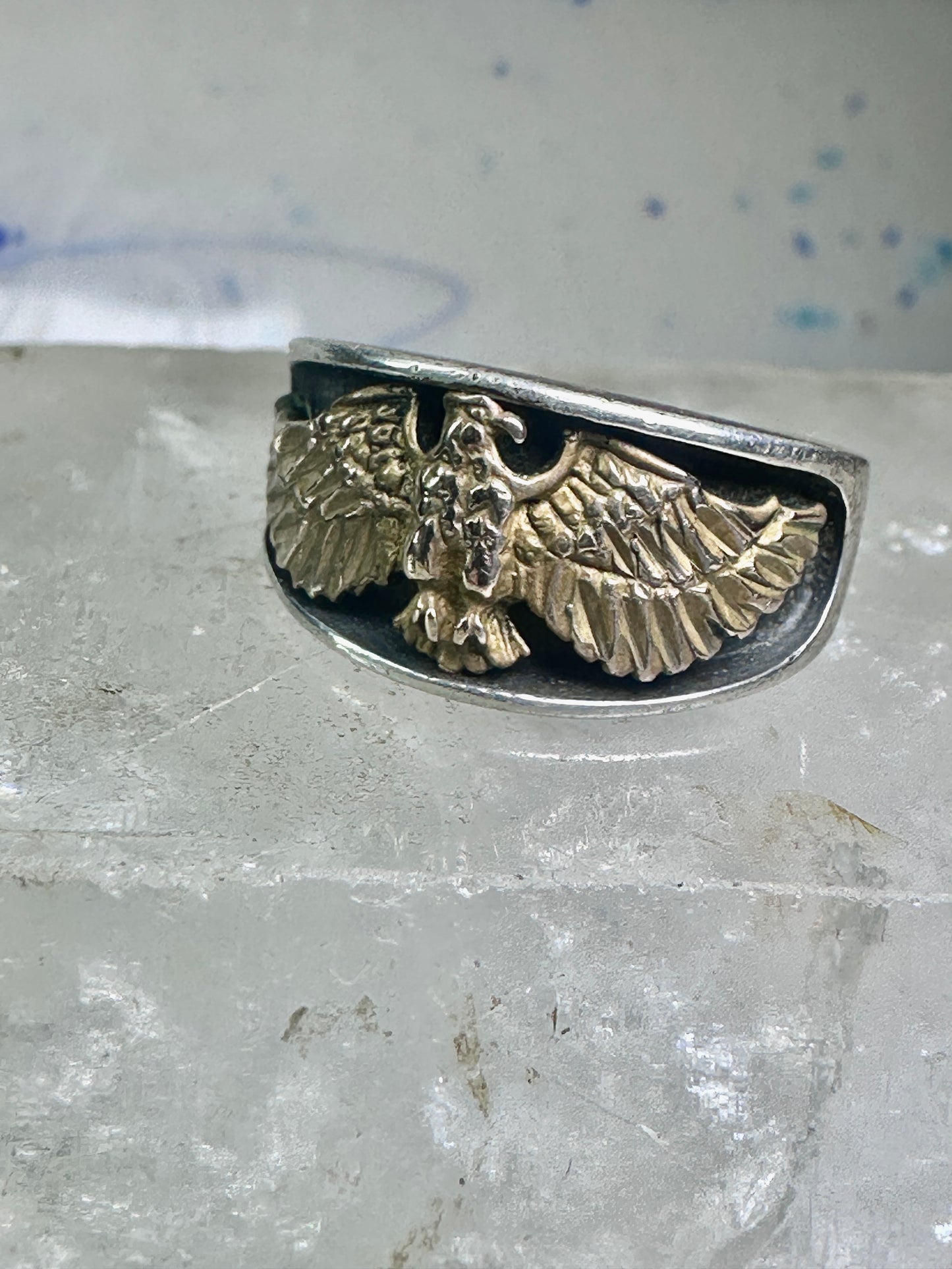 Vintage Navajo Eagle ring Ott band size 9.75 sterling silver women men