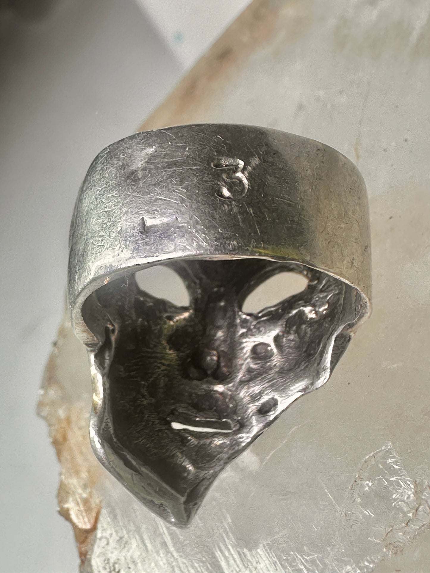 Vintage Face ring mask band fisize 7.50 sterling silver women