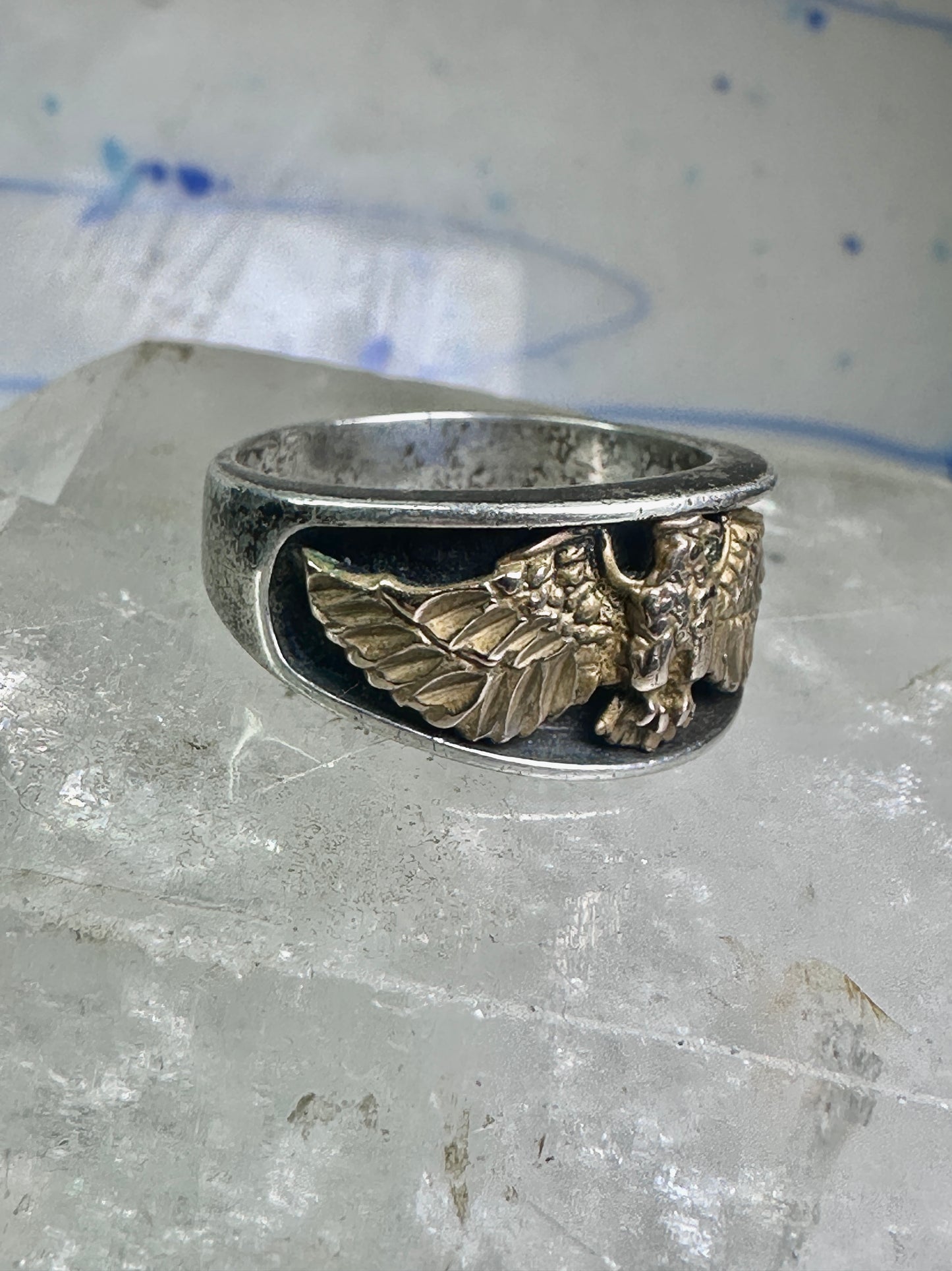 Vintage Navajo Eagle ring Ott band size 9.75 sterling silver women men