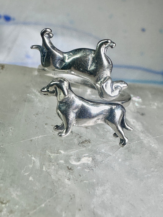 Dachshund ring dog band size 6 adj sterling silver women