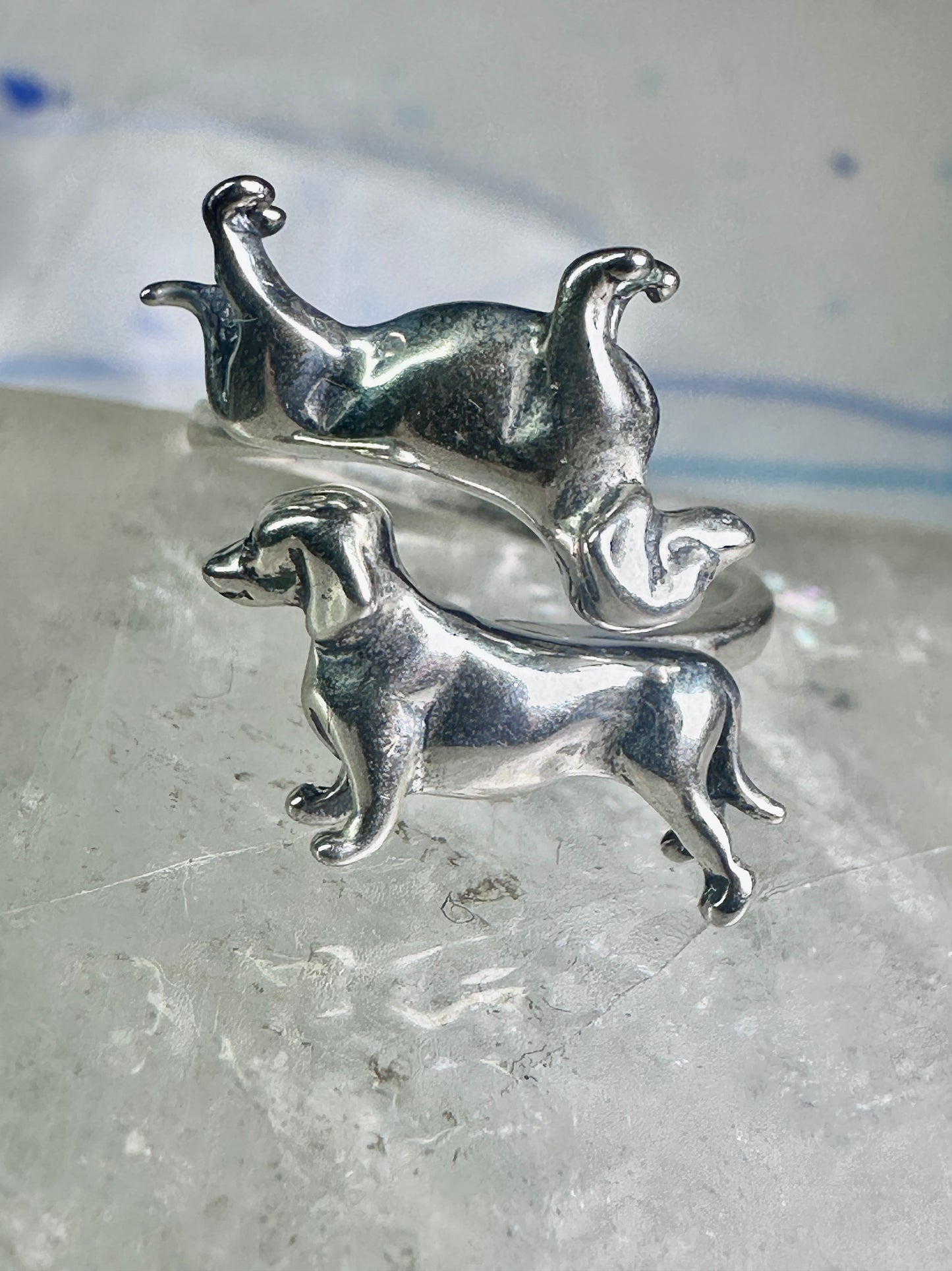 Dachshund ring dog band size 6 adj sterling silver women