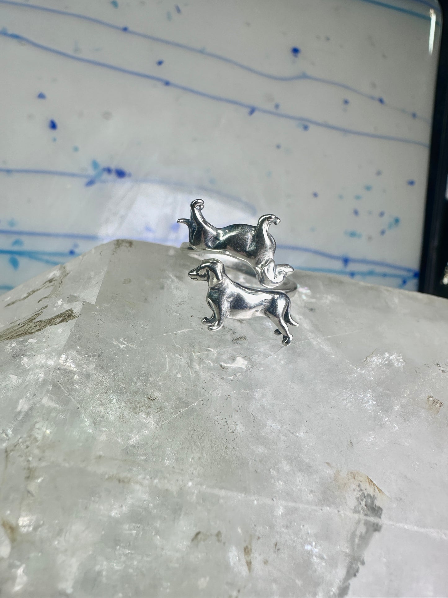 Dachshund ring dog band size 6 adj sterling silver women